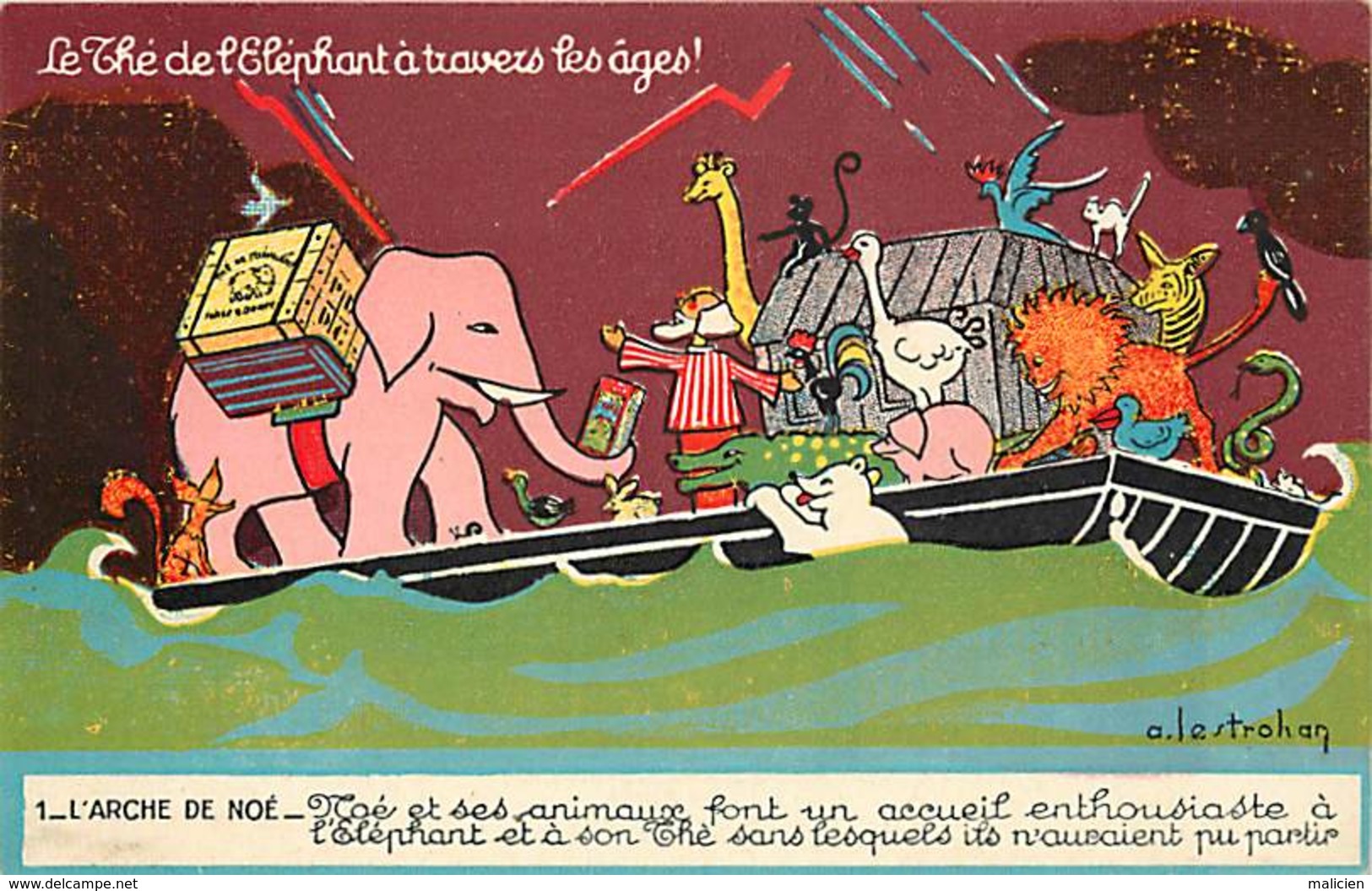 -ref-A967- Publicite - Thé De L Elephant - L Arche De Noé N° 1 - Thés - Illustateur A. Lestrohan - Illustrateurs - - Publicité