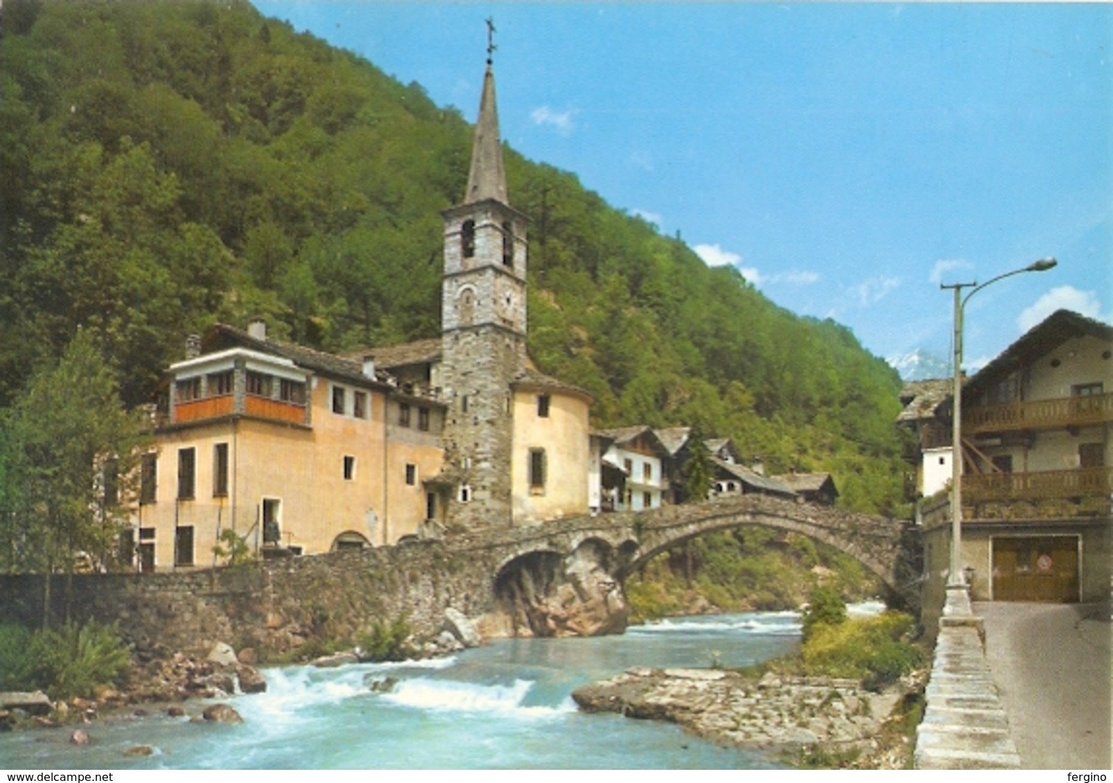 77/FG/18 - AOSTA - FONTAINEMORE: Panorama Con Chiesa Di S. Antonio E Ponte Medioevale - Altri & Non Classificati