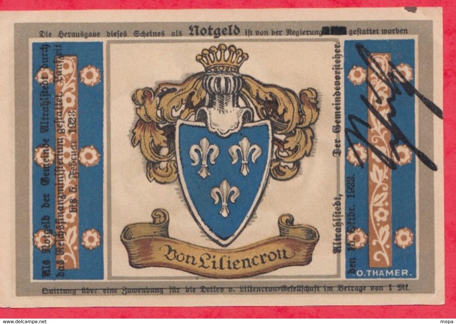 Allemagne 1 Notgeld De 1 Mark Stadt Altrahlstedt/Liliencron état ( FORTE COTE - RARE) - N °2945 - Collections