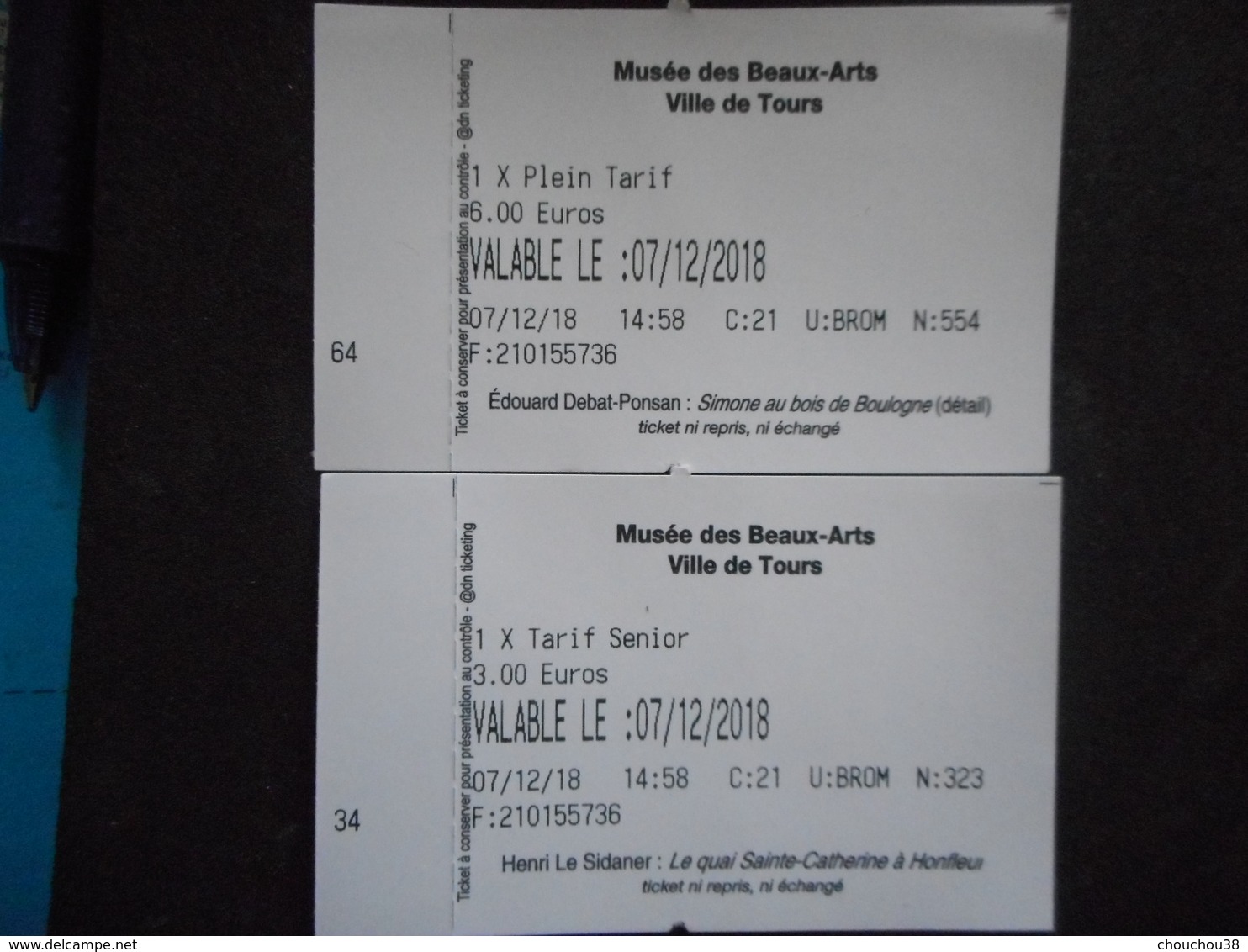 2 Billets D'entrée MUSEE Des BEAUX ARTS De TOURS - Tickets D'entrée