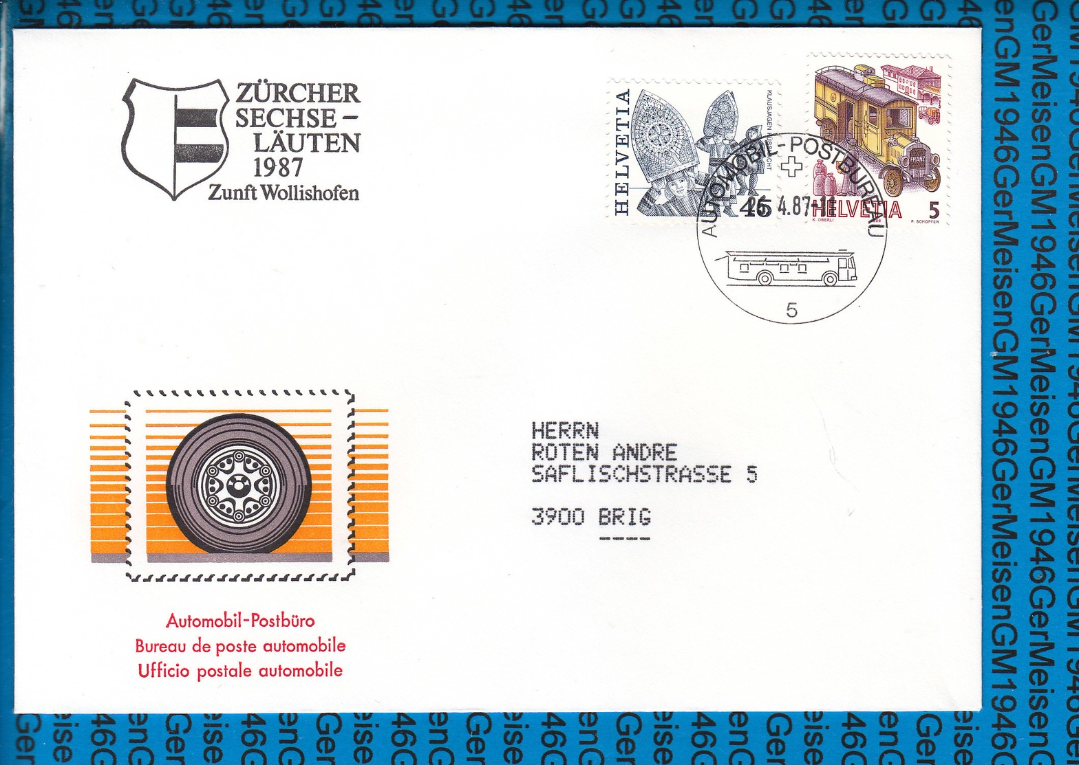 Schweiz - Cover Automobil Postbureau 1987 / Zurcher Sechselauten - Entiers Postaux