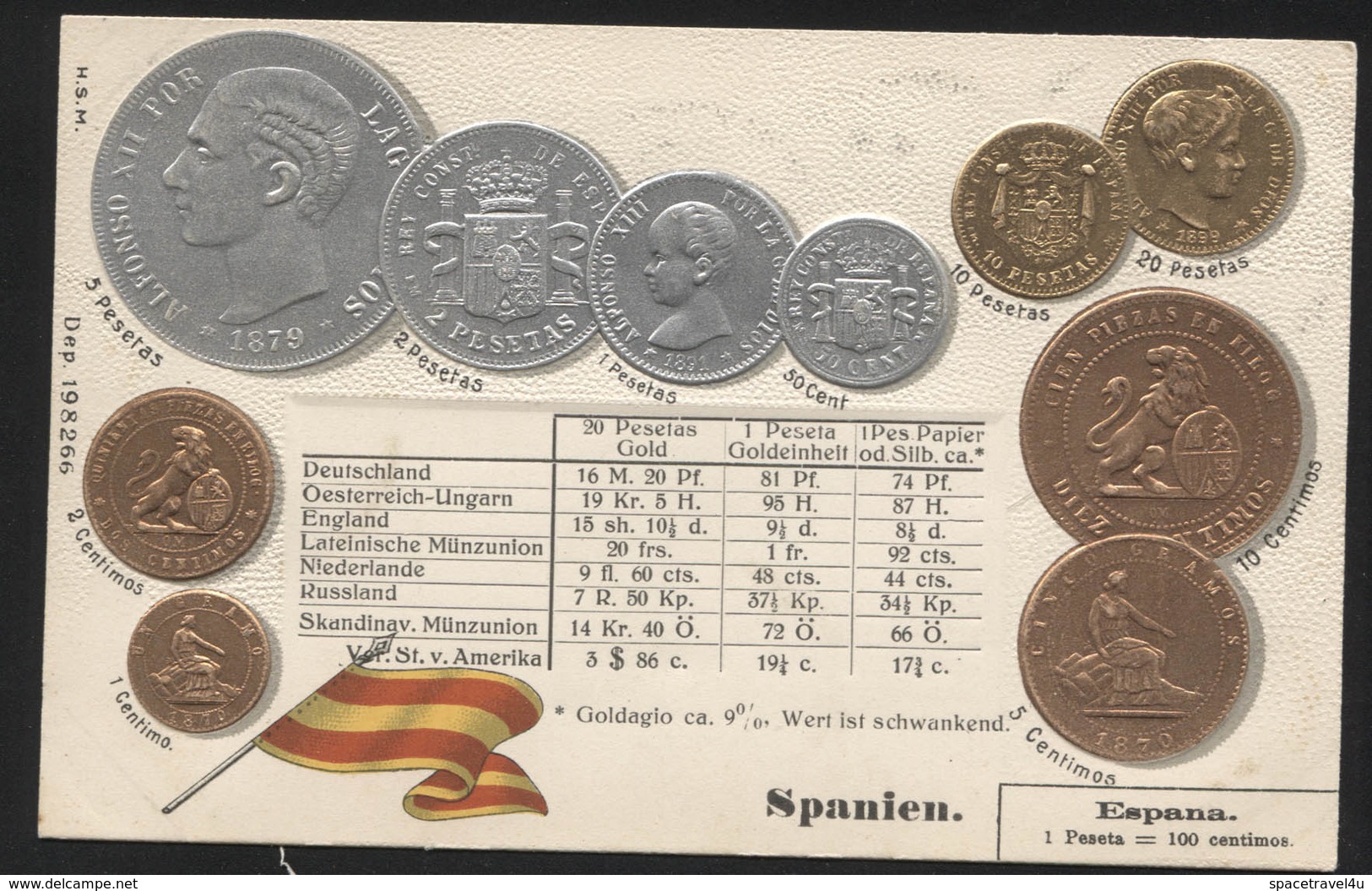 SPAIN - Numismatic Postcard - Set Of Coins - Embossed (APAT#124) - Autres & Non Classés