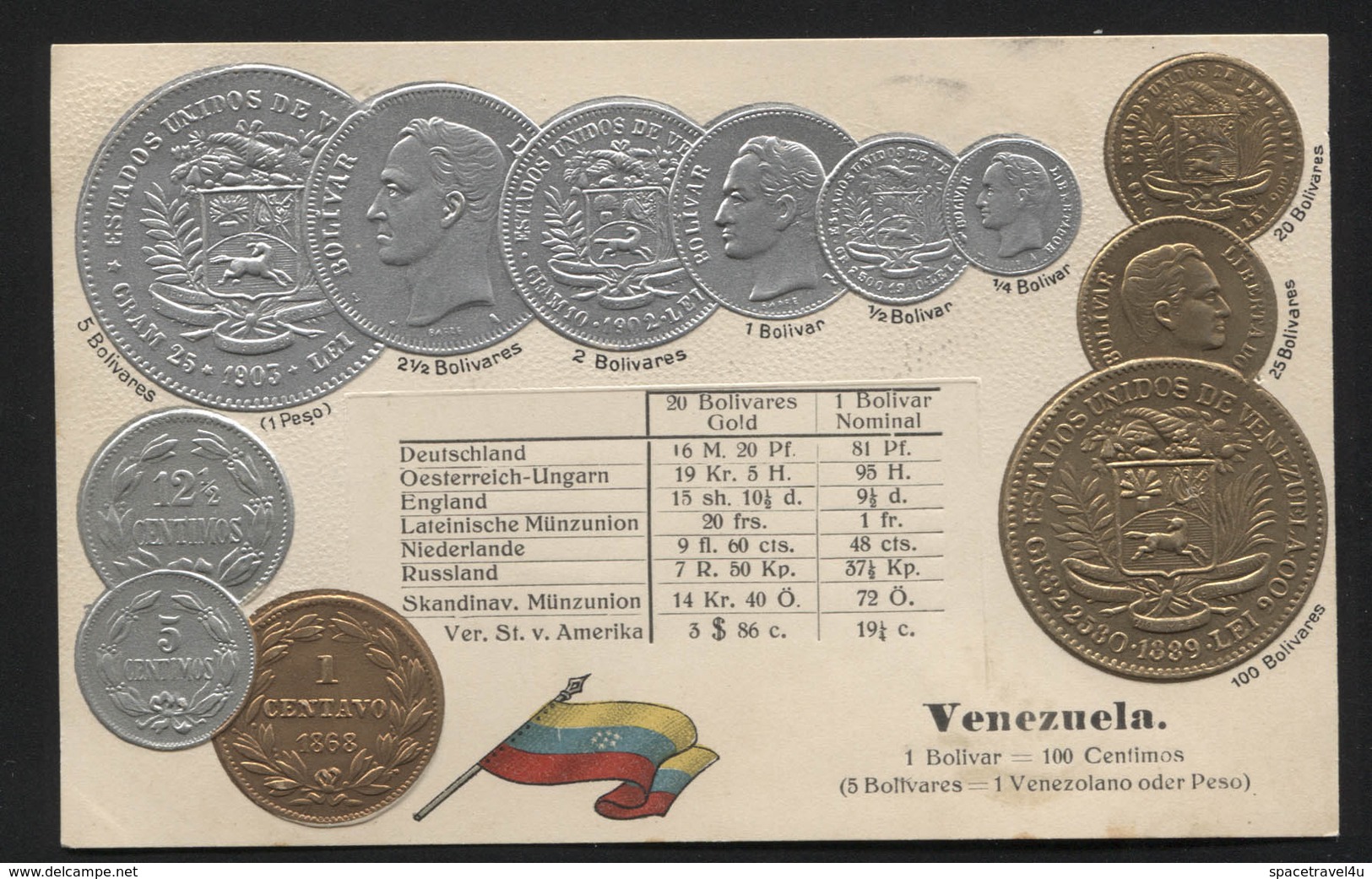 VENEZUELA - Numismatic Postcard - Set Of Coins - Embossed (APAT#126) - Venezuela