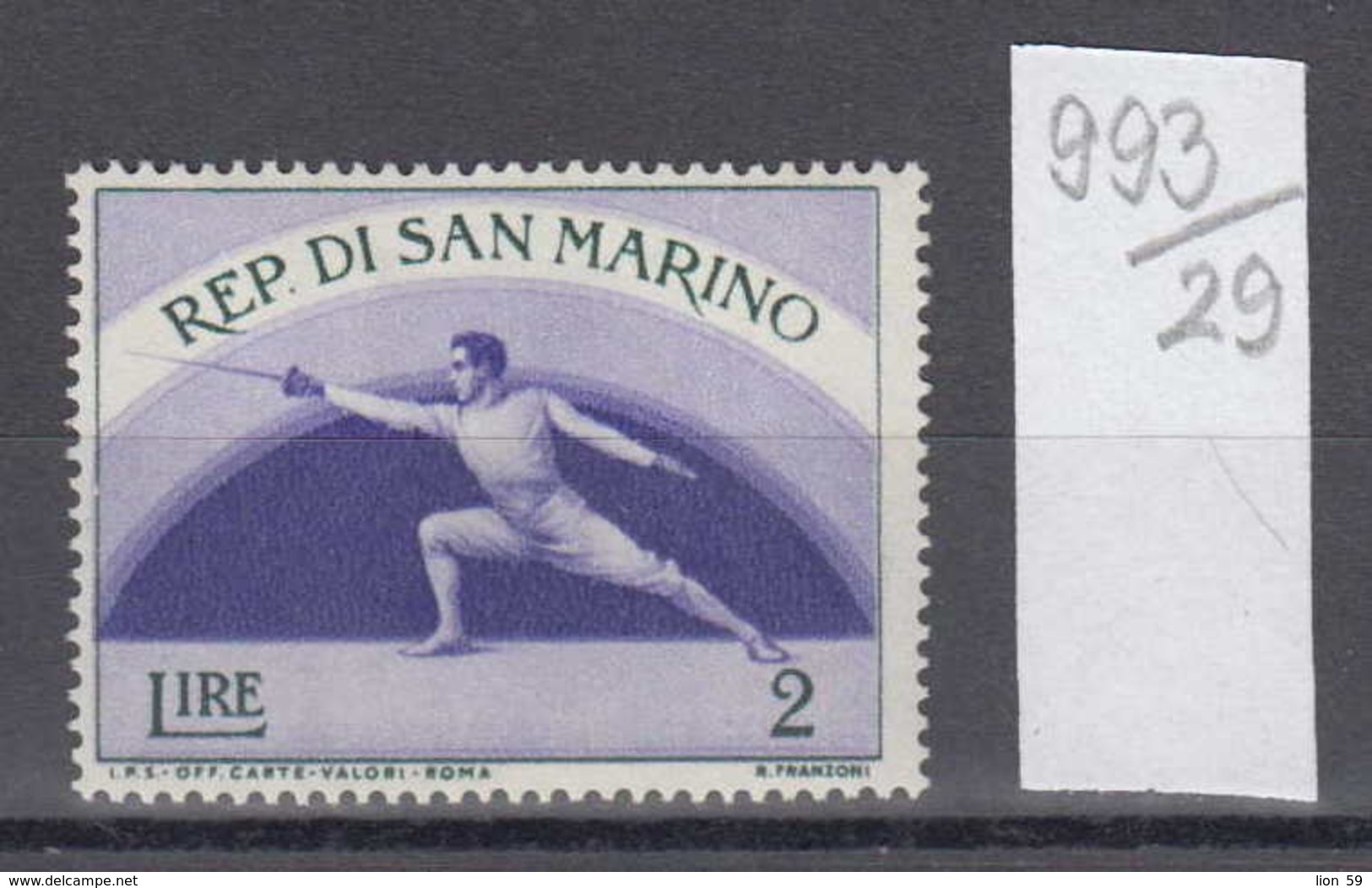 29K993 / SPORT  Fencing Escrime Fechten , SAN MARINO ** MNH - Fencing