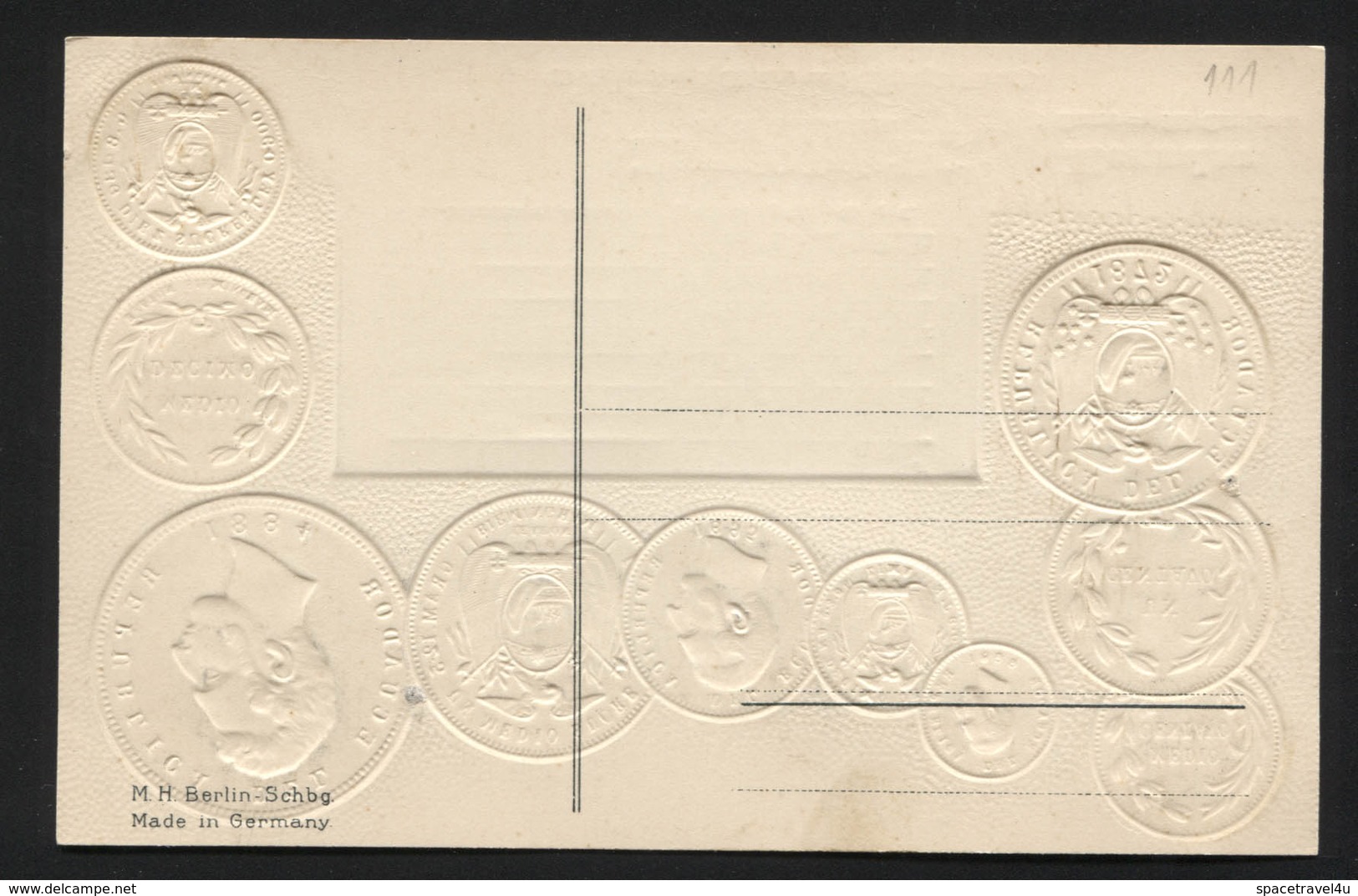 ECUADOR - Numismatic Postcard - Set Of Coins - Embossed (APAT#111) - Equateur