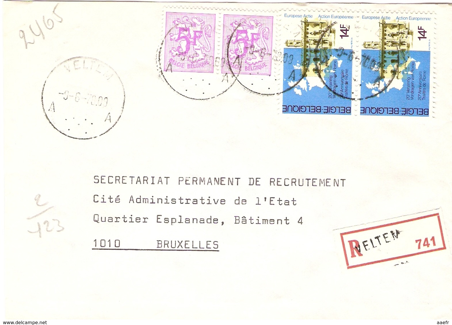 Belgique 1978 - Lettre Recommandée De VELTEM - Brabant Flamand - Cob 1756/1886 X 2 - Lettres & Documents