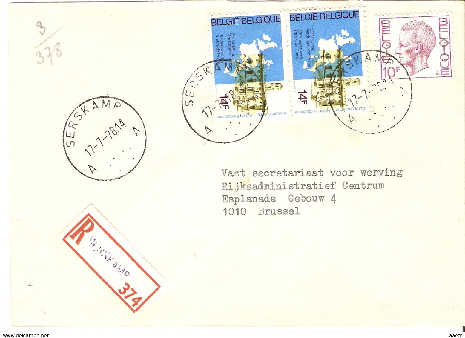 Belgique 1978 - Lettre Recommandée De SERSKAMP - Flandre Orientale - Cob 1584/1886 X 2 - Lettres & Documents