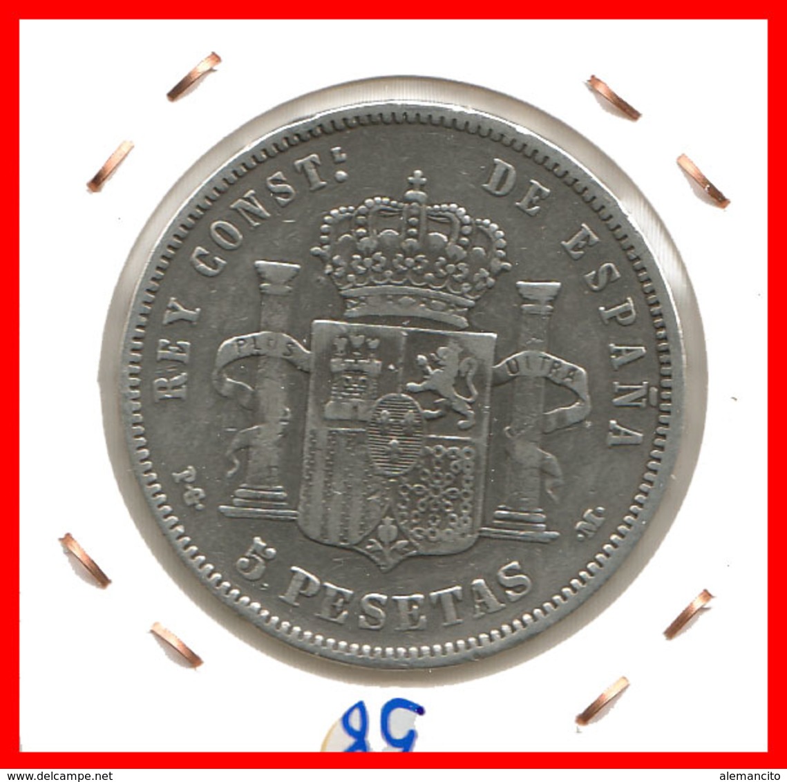 ESPAÑA MONEDA DE ALFONSO XIII. 5 PESETAS PLATA 1892 -- M-PG - Premières Frappes