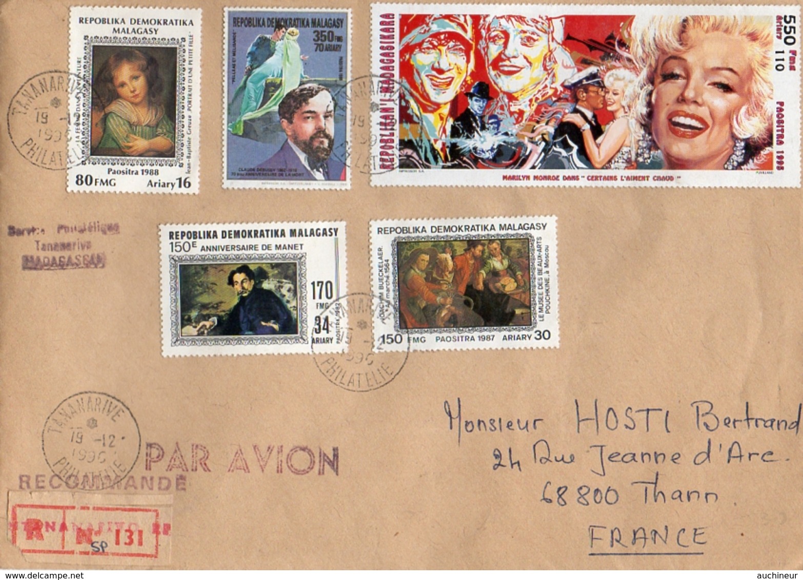 MARILYN MONROE Stamps - Enveloppe Timbres Madagascar Debussy Manet - Donne Celebri