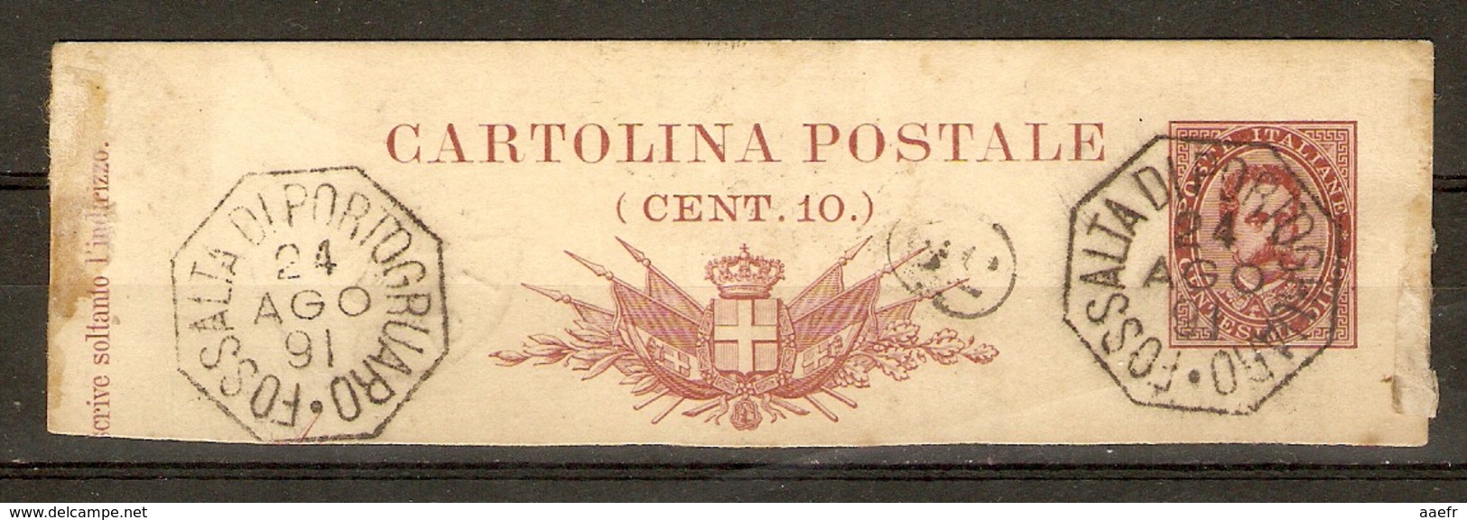 Italie 1891 - Humbert I - Fragment D' Entier Postal - YT 59 10 C - 2 Très Beaux Cachets FOSSALTA DI PORTOGRUARO - Entiers Postaux