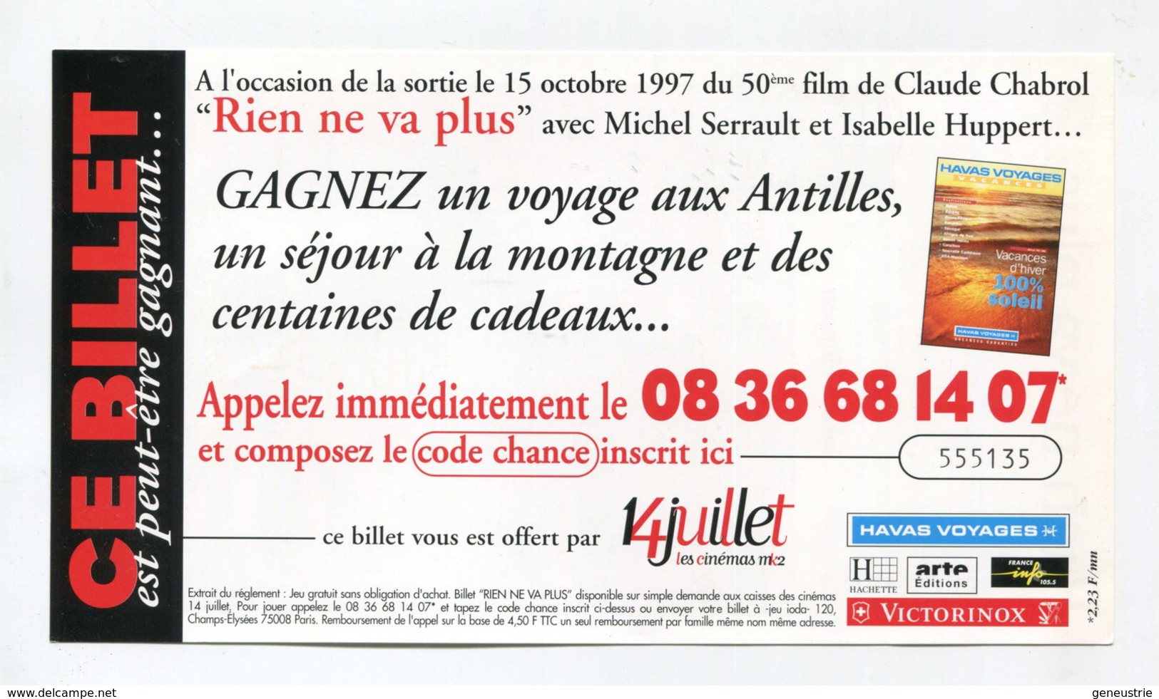 Billet De Banque Fictif Specimen "200 Francs / Rien Ne Va Plus - Film De Claude Chabrol - Isabelle Huppert 1997" Cinéma - Fictifs & Spécimens