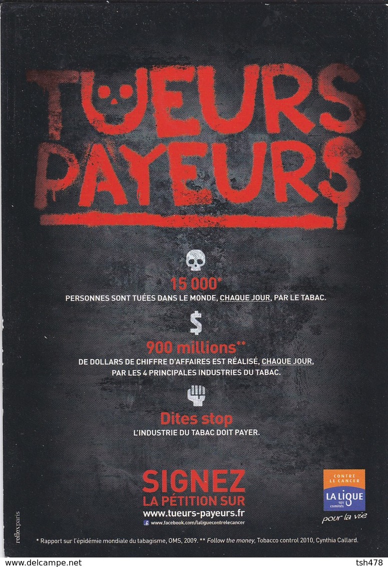 SANTE--TUEURS PAYEURS--ligue Contre Le Cancer--( Cartcom )--voir 2 Scans - Santé