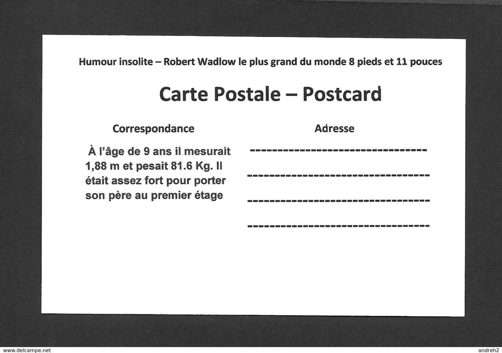 HUMOUR - INSOLITE - LE GÉANT ROBERT WADLOW LE PLUS GRAND DU MONDE 8 PIEDS ET 11 POUCES - Humour