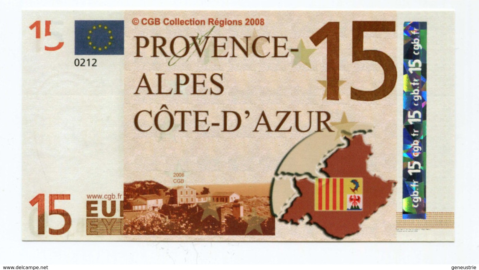 Billet De Banque "15 Euros / Provence - Alpes - Côte D'Azur" Marseille - CGB - Billet Fictif De Fantaisie 15€ - Banknote - Fictifs & Spécimens