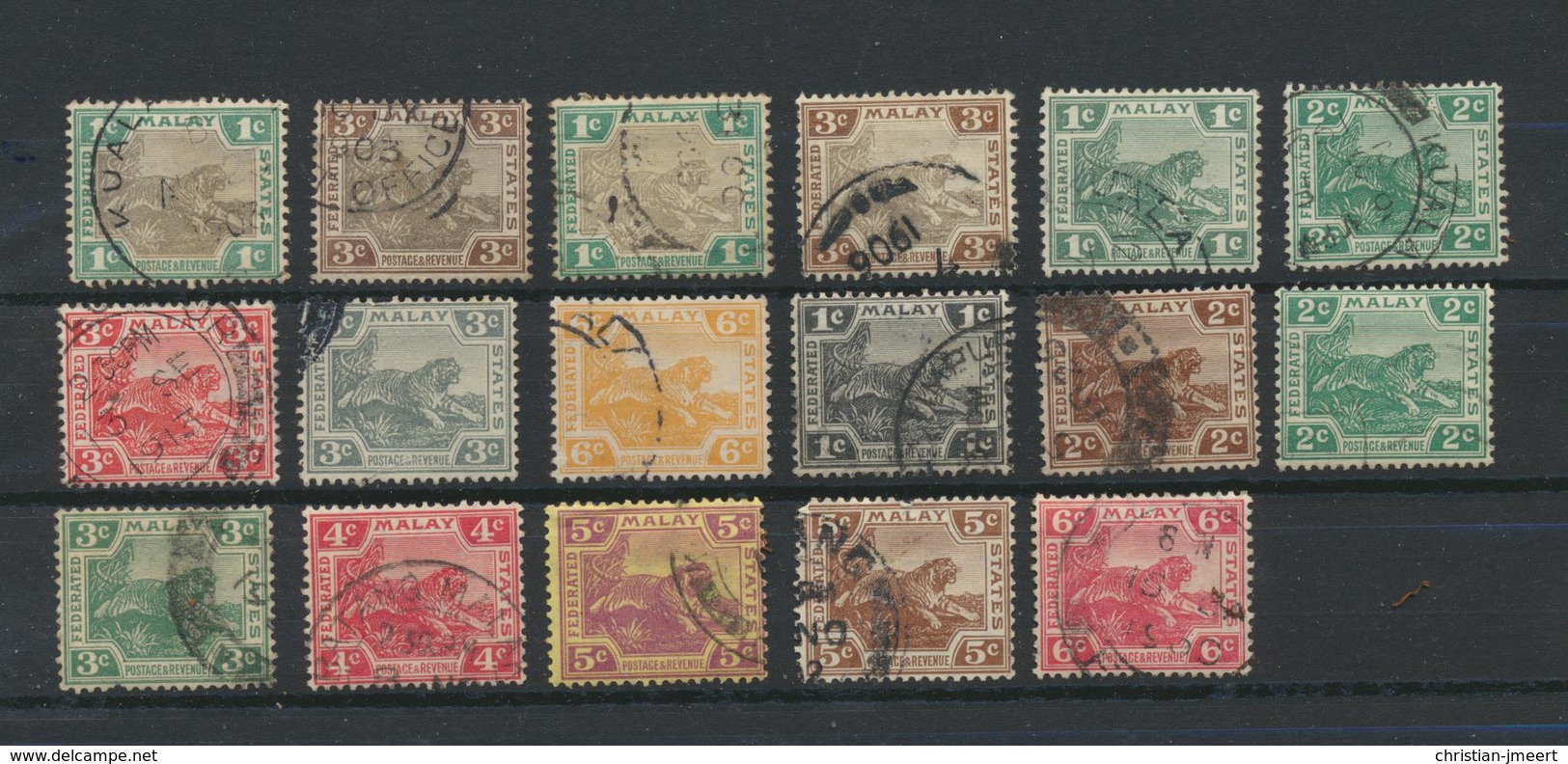 Federated Malay States  17 Used Stamps  Handstamped - Federated Malay States