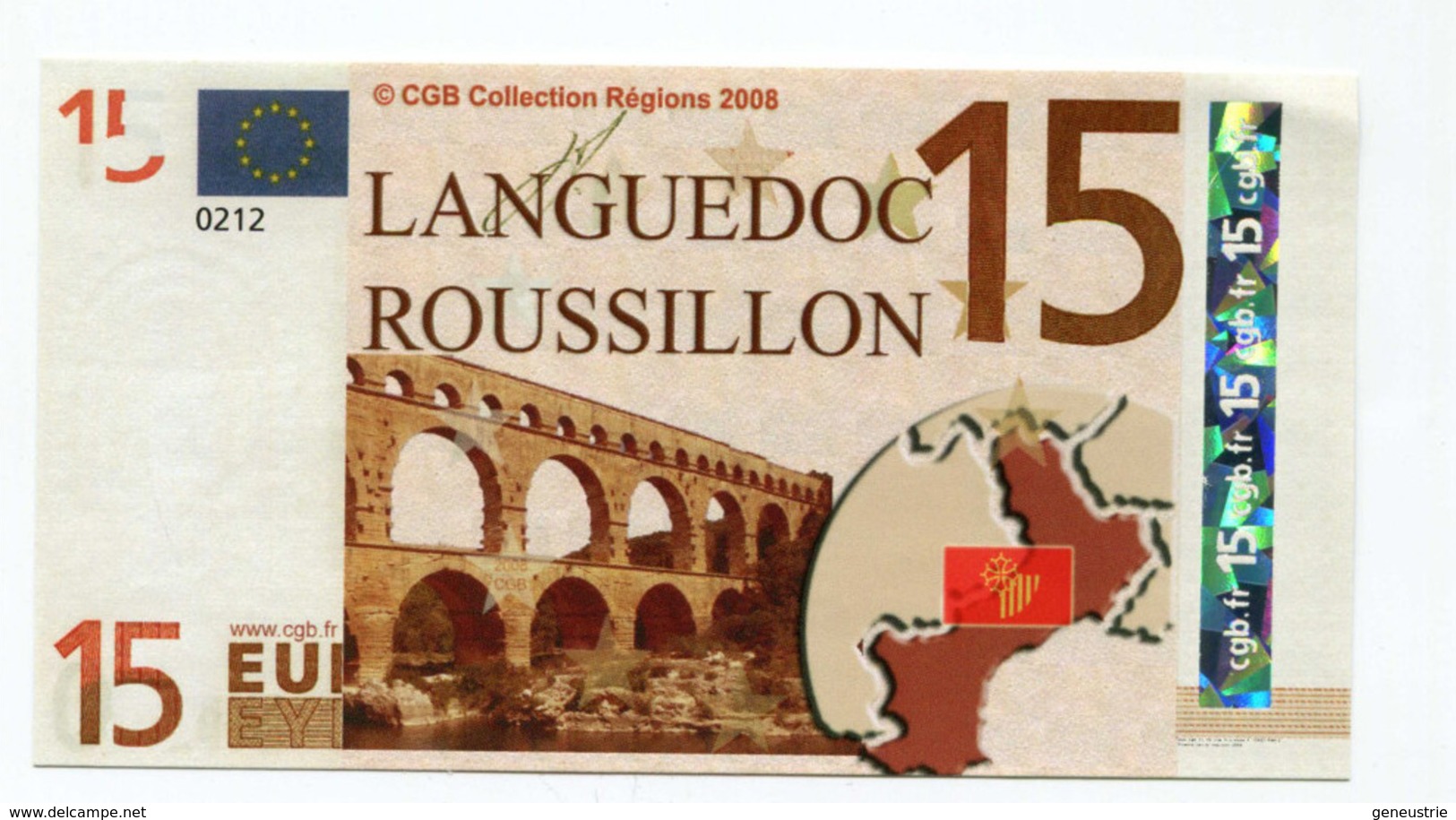 Billet De 15 Euros "Languedoc - Roussillon" 2008 - CGB - Billet Fictif 15€ - Banknote - Fictifs & Spécimens