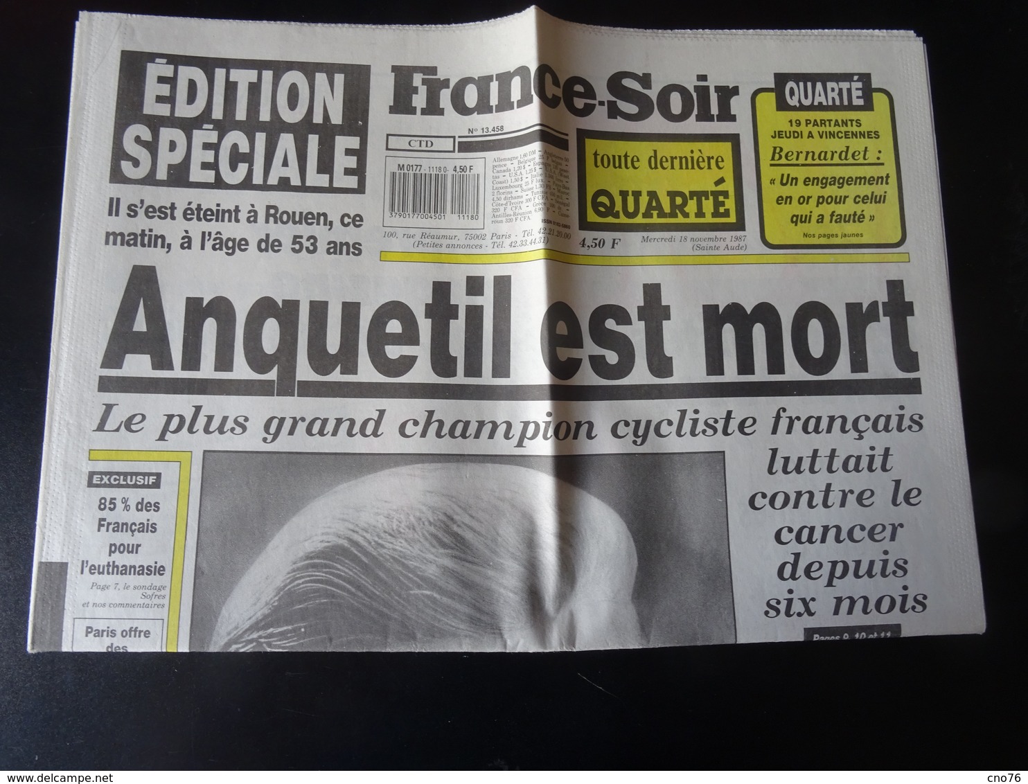 Jacques Anquetil Ensemble De 6 Couvertures De Journaux "Novembre 1987" - Cyclisme