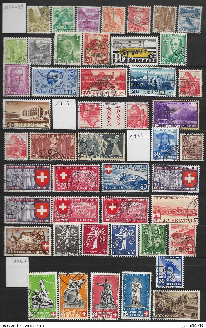 Suisse  Lot De 75 Timbres Oblitérés Entre 1936 Et 1946 Petit Prix - Vrac (max 999 Timbres)