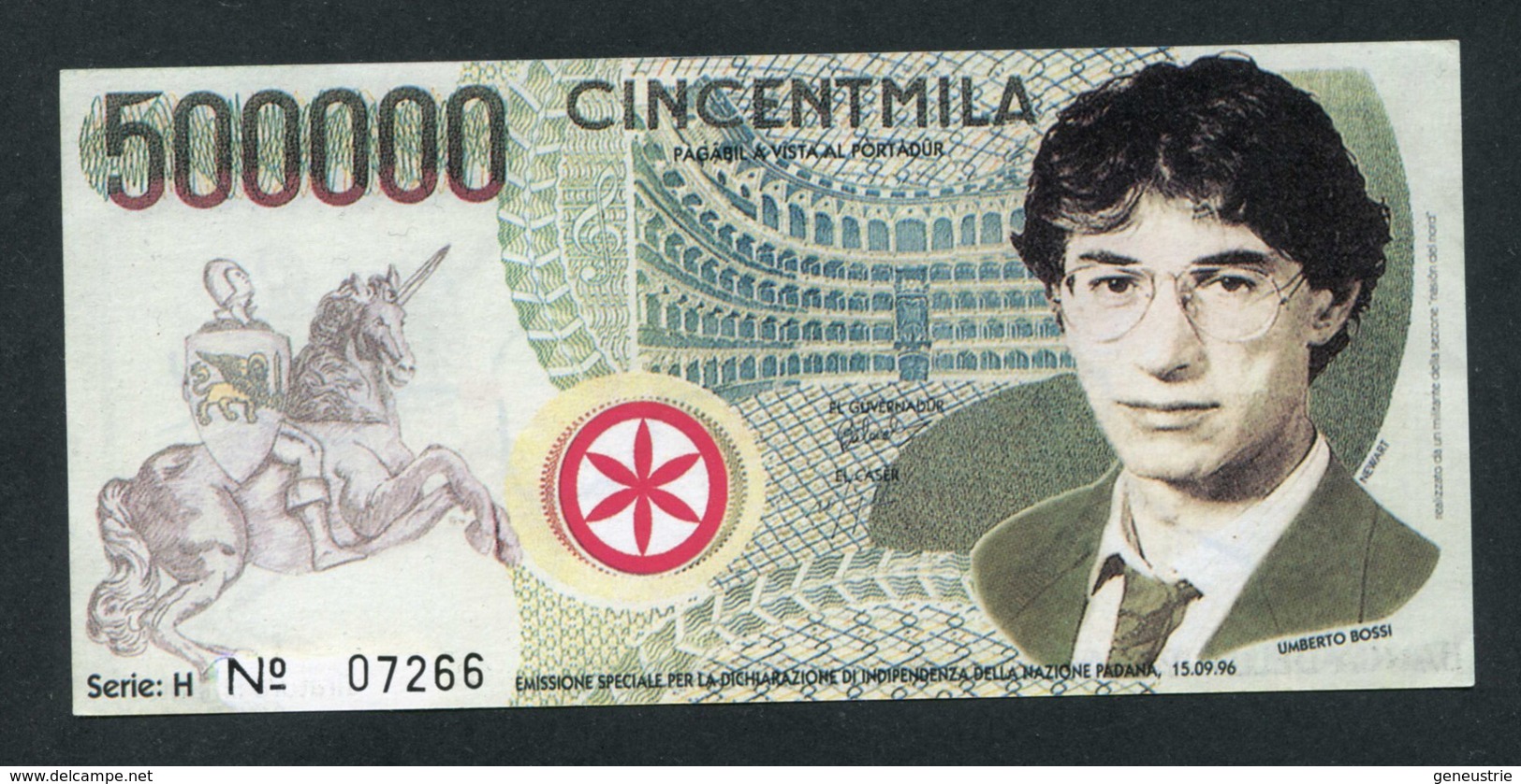 Billet De Banque 1996 Ligue Du Nord "500000 Cincentmila - Banca Della Padania Libera E Independente" Italie - [ 8] Vals En Specimen