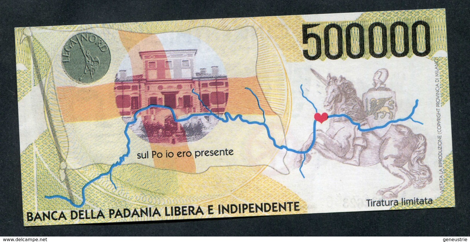 Billet De Banque 1996 Ligue Du Nord "500000 Cincentmila - Banca Della Padania Libera E Independente" Italie - [ 8] Vals En Specimen