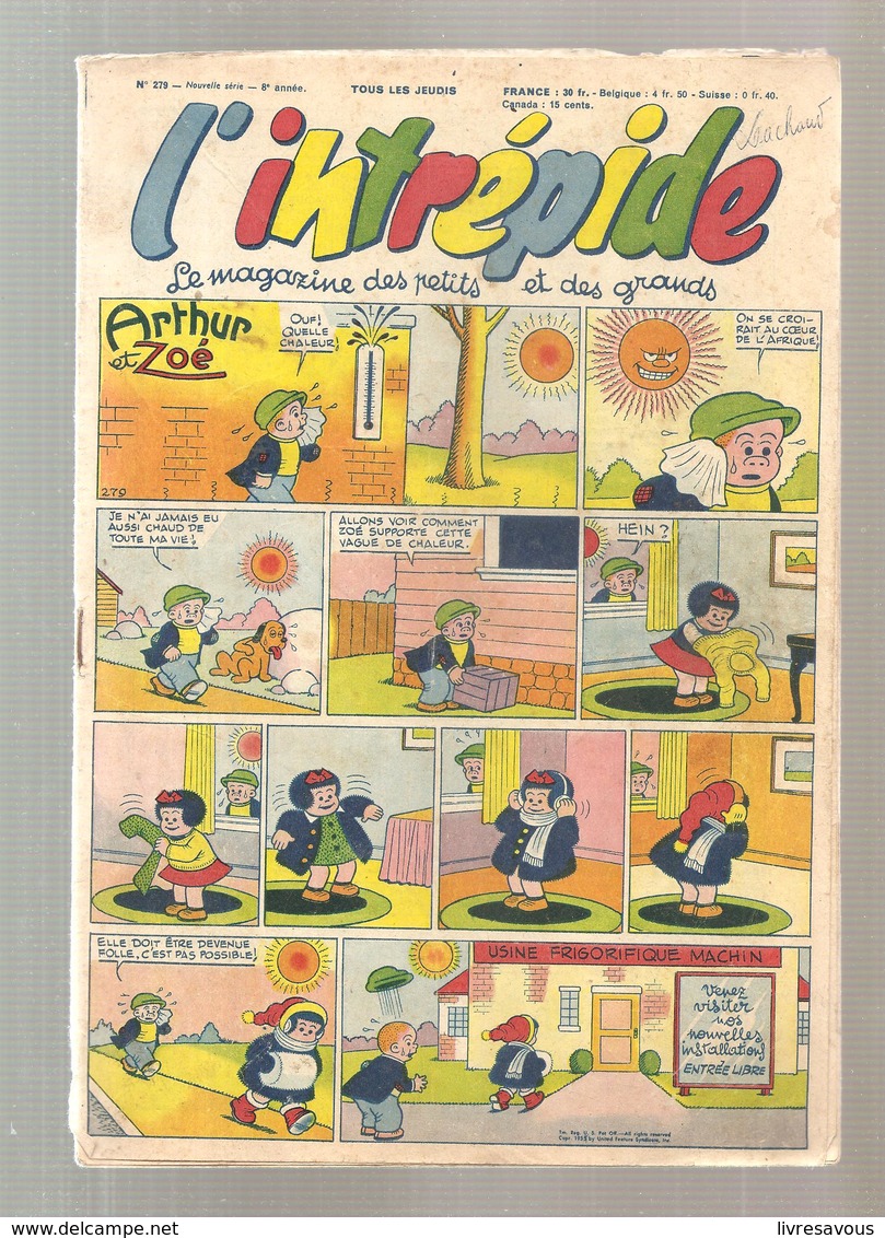 L'intrépide Magazine N°279 De 1955 Arthur Et Zoé - L'Intrépide