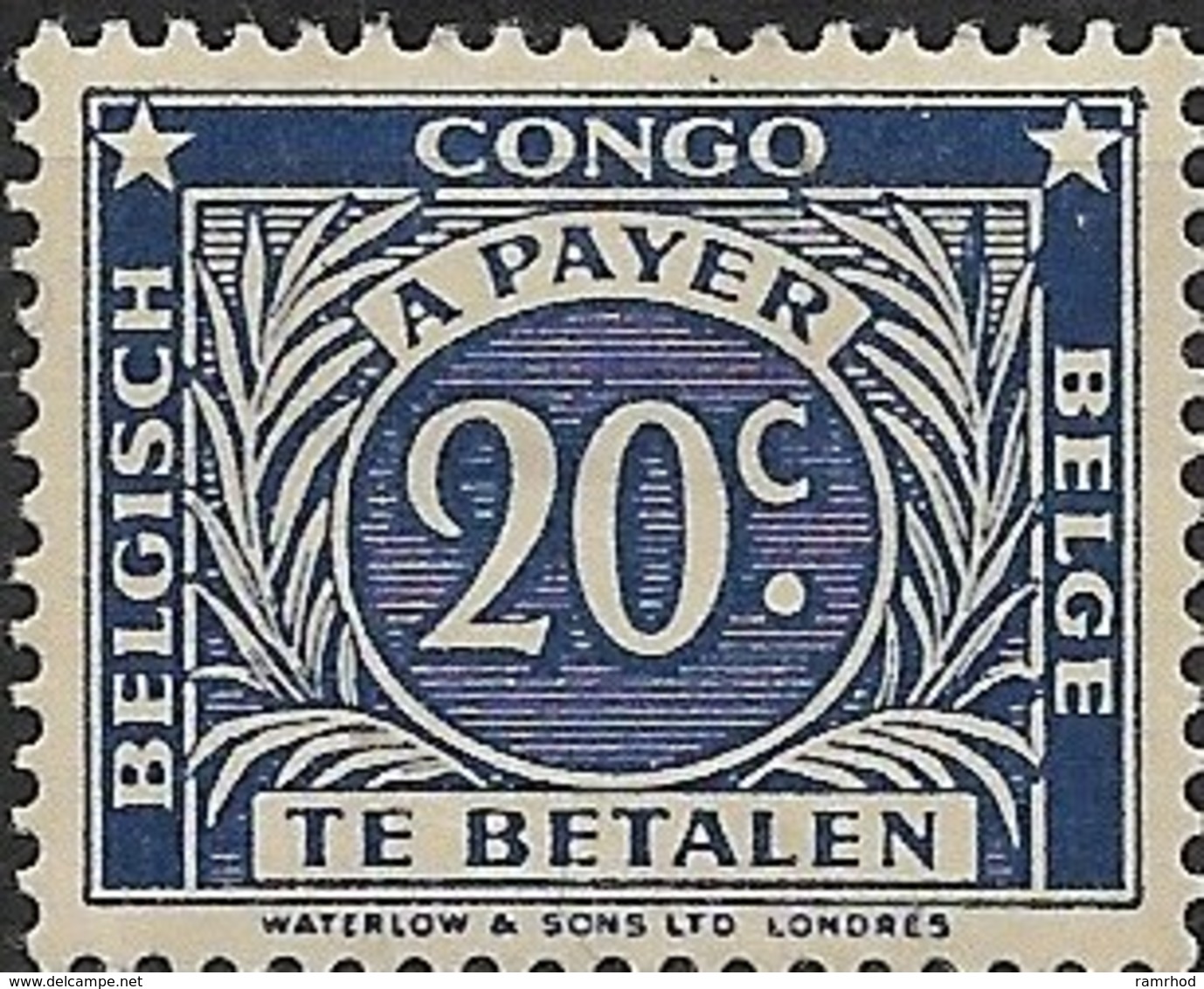 BELGIAN CONGO 1943 Postage Due - 20c - Blue MH - Neufs