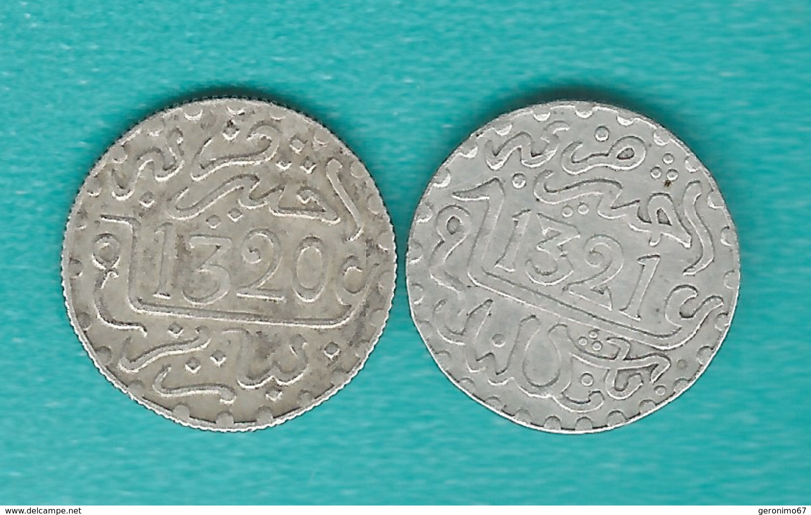 Morocco - Abd Al-Aziz - ½ Dirham / 1/20 Rial - AH1320 (1902) Paris & AH1321 (1903) - Birmingham (KMYs 18.1 & 18.2) - Maroc