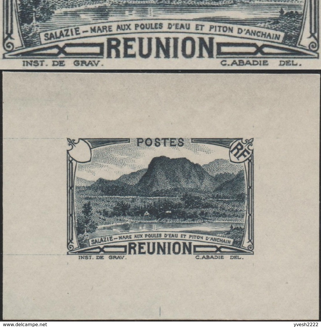 Réunion 1933 Y&T 134. Épreuve D'atelier. Salazie, Mare Aux Poules D'eau Et Piton D'Anchain Culminant à 1356 Mètres - Mountains