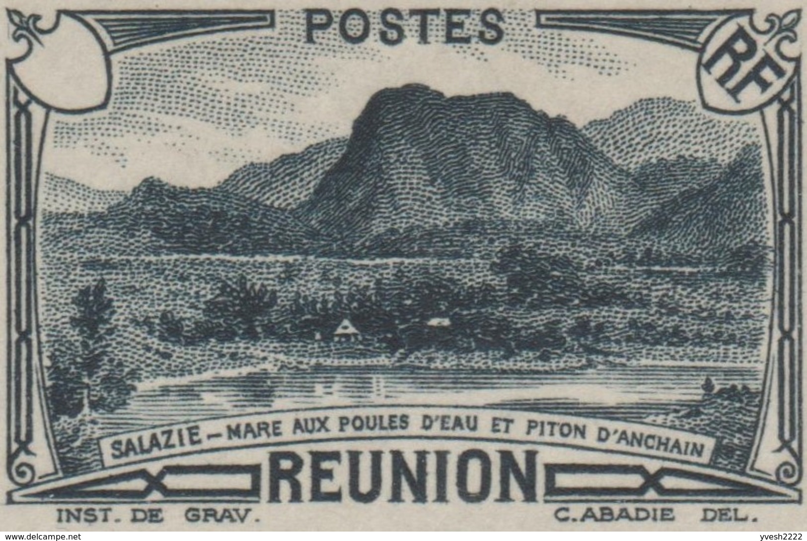 Réunion 1933 Y&T 134. Épreuve D'atelier. Salazie, Mare Aux Poules D'eau Et Piton D'Anchain Culminant à 1356 Mètres - Montañas