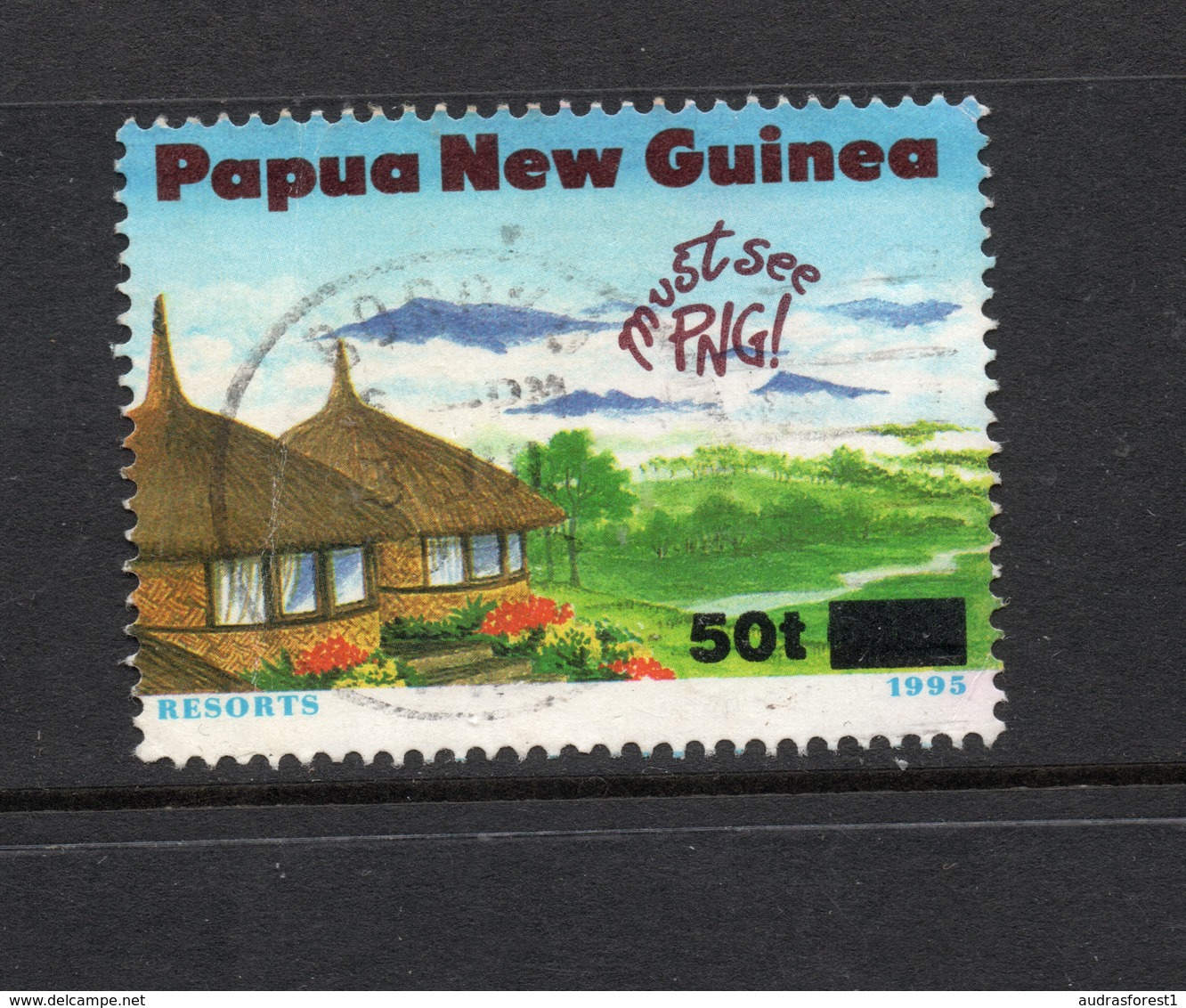 1995 Overprint PAPUA NEW GUINEA Holiday Homes - Surcharged 50t VERY FINE USED Jet Airplane - Papouasie-Nouvelle-Guinée