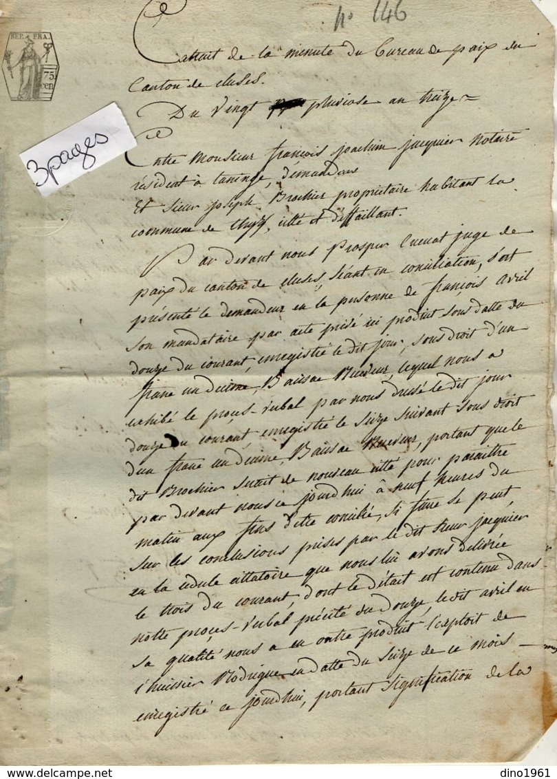 VP14.159 - Tribunal de CLUSES - 10 Acte An 13 - Mr JACQUIER de TANINGES Contre Mr BROCHIER à THYEZ ?