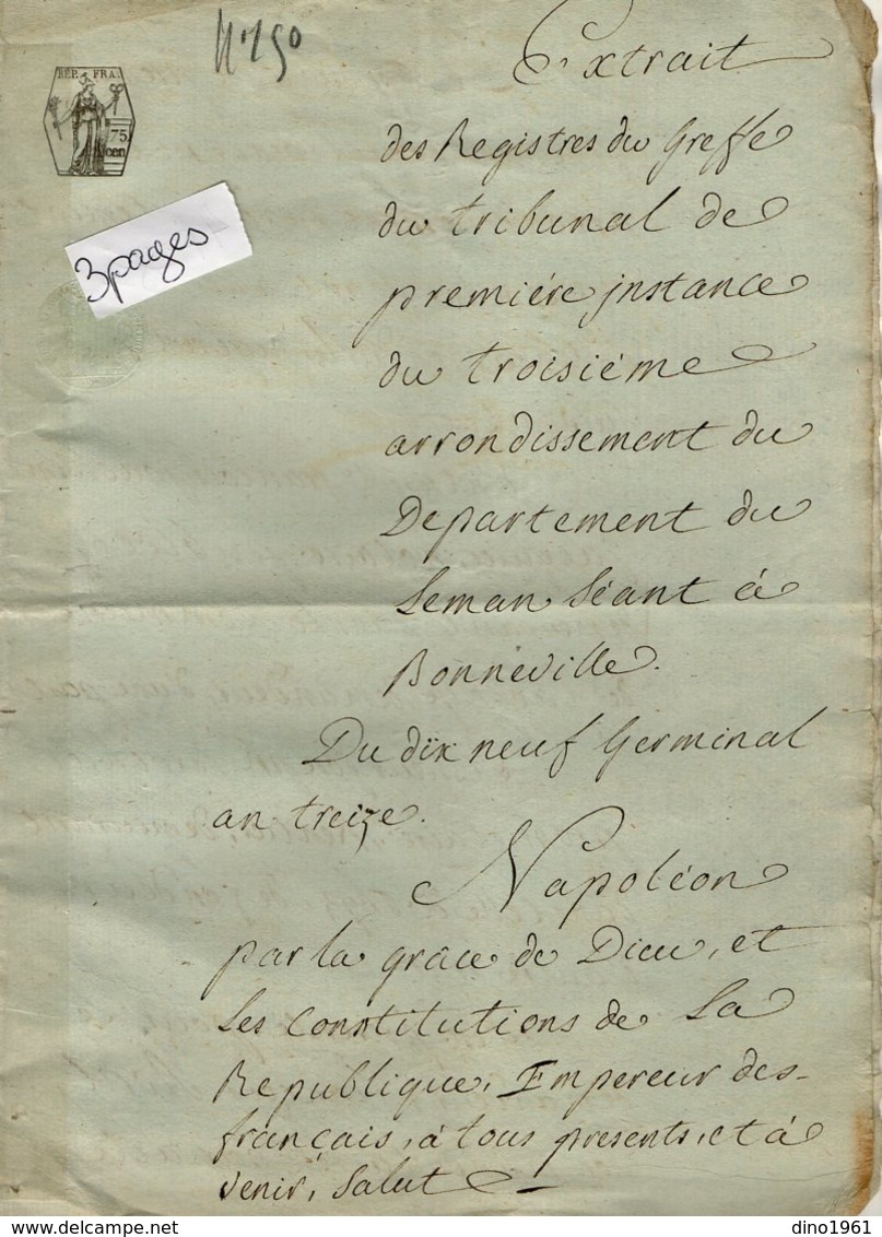 VP14.159 - Tribunal de CLUSES - 10 Acte An 13 - Mr JACQUIER de TANINGES Contre Mr BROCHIER à THYEZ ?