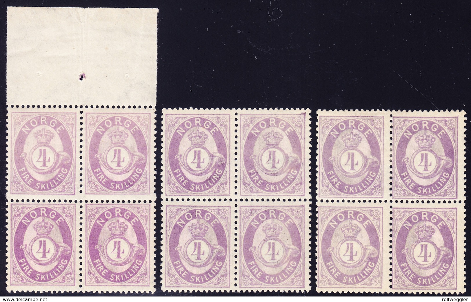 1872 4 Skilling Violett, Drei Ungebrauchte 4-er Blocks, 8 Postfrische Marken, Vier Mit Falz - Storia Postale