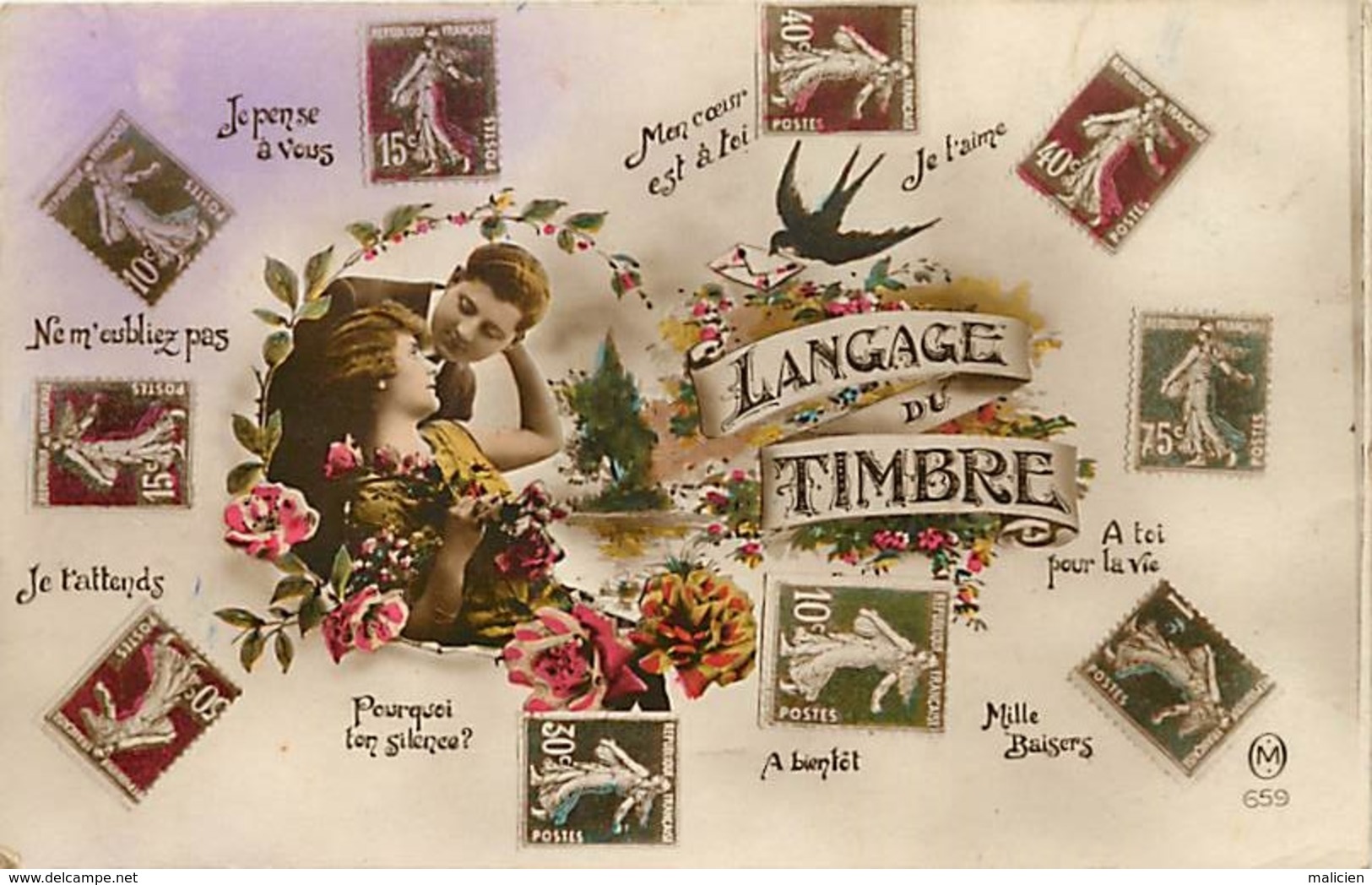 -ref-A950- Timbres - Langage Du Timbre - Langages - Couple - Couples - Carte Bon Etat - - Timbres (représentations)