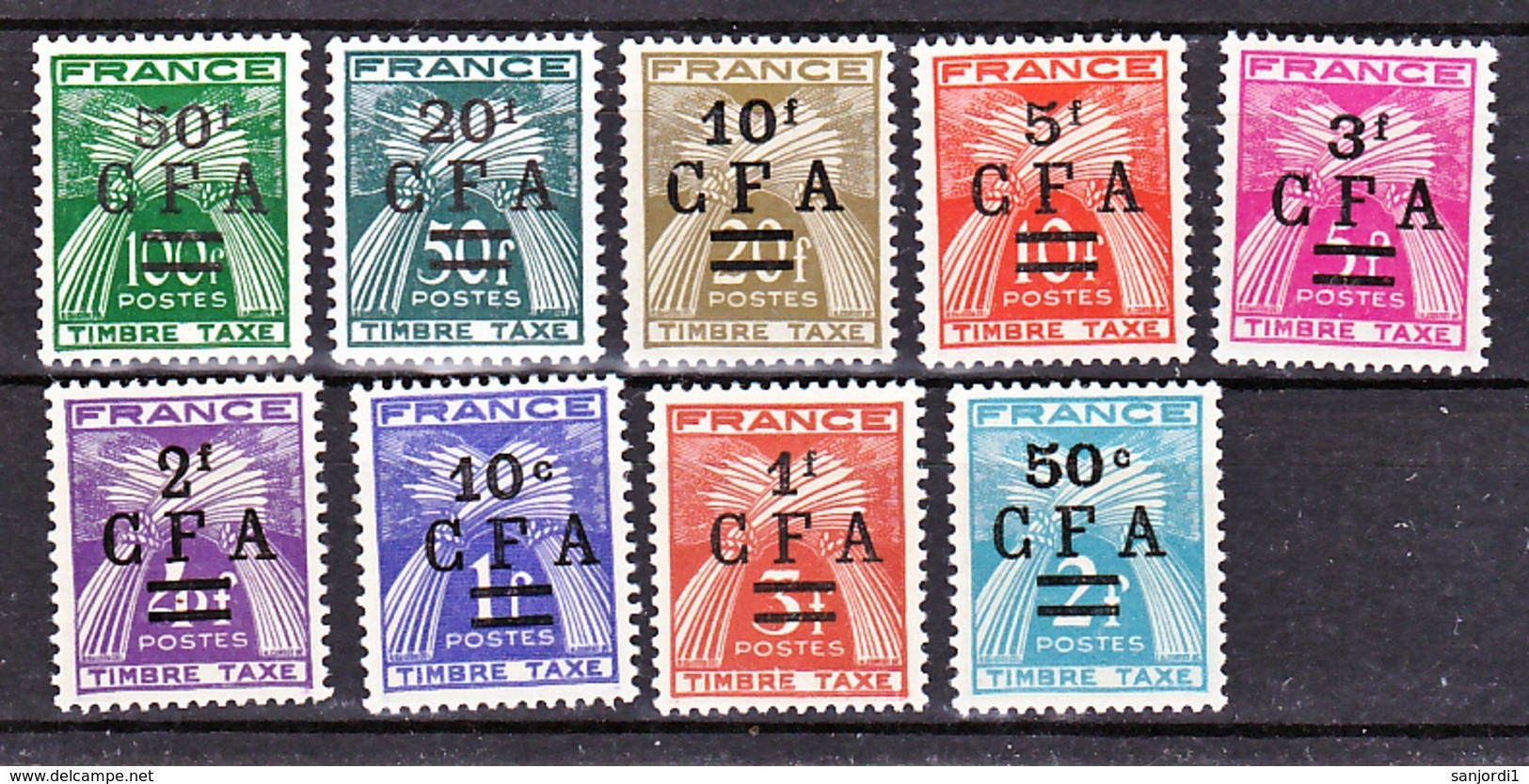 Réunion Taxe  36 44 CFA Gerbes Surchargés Neuf ** MnH Sin Charmela Cote 65.5 - Timbres-taxe