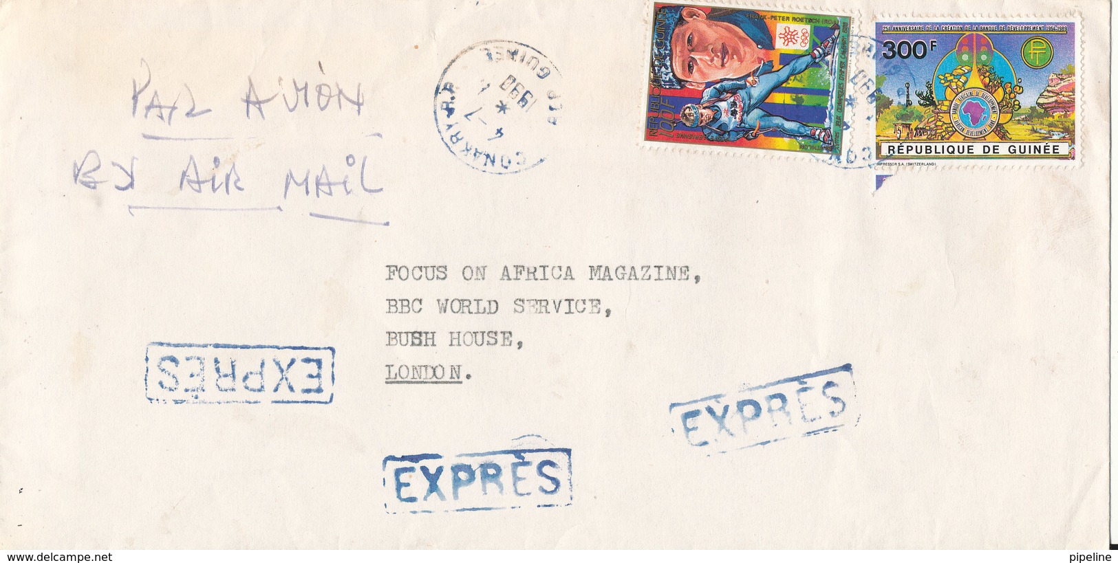 Guinea Air Mail Cover Sent To England 4-7-1990 Topic Stamps - Guinea (1958-...)