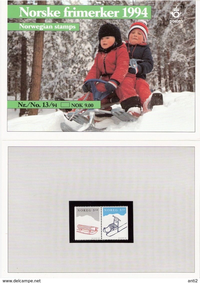 Norway Norge 1994 Christmas Stamps, Winter Playing, Sport Mi 1170-1171 MNH(**) In Presentation Folder - Neufs