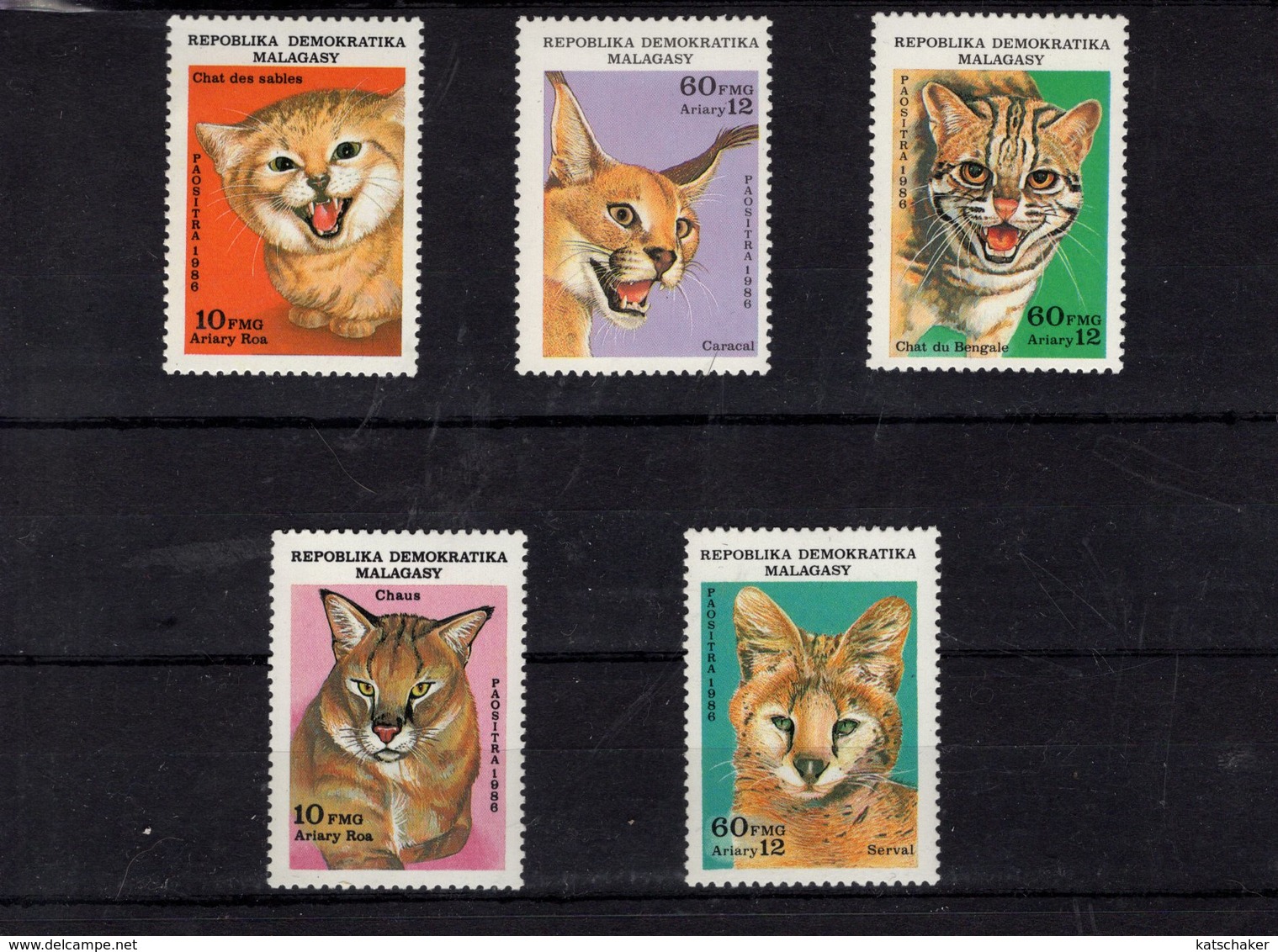 697979497 MALAGASY REPUBLIC POSTFRIS MINT NEVER HINGED POSTFRISCH EINWANDFREI  SCOTT 763 767 WILDCATS - Madagascar (1960-...)