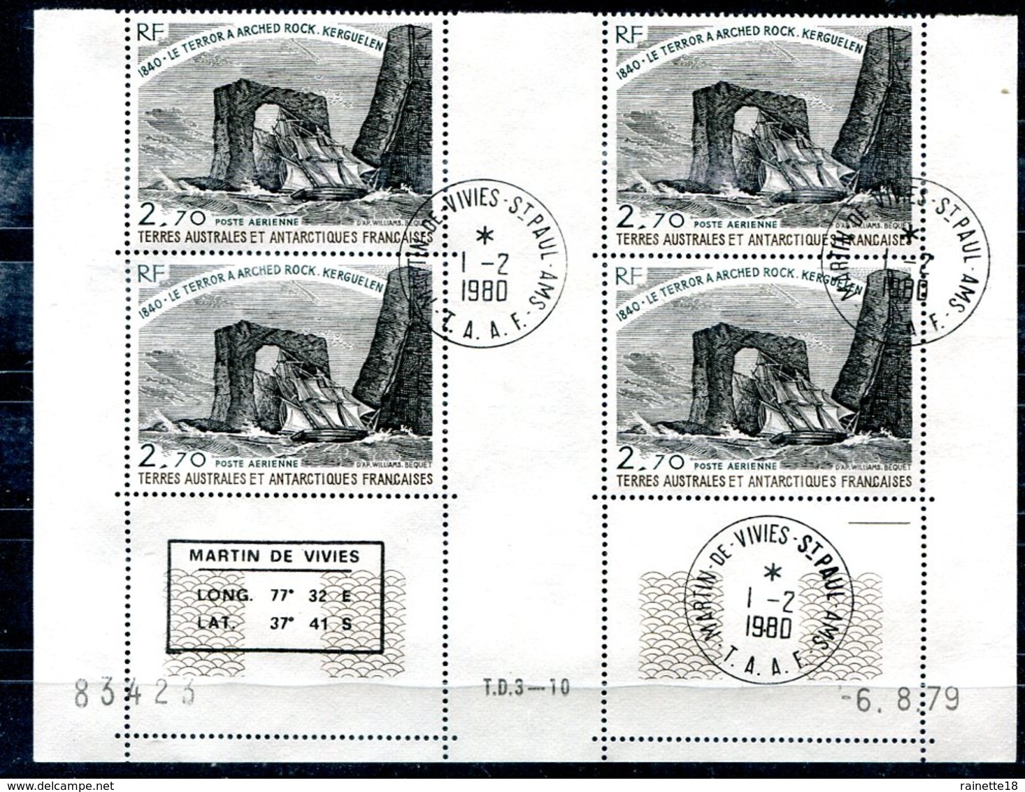 T.A.A.F                 N° 59  Oblitéré En Bloc De 4 Coin Daté - Used Stamps