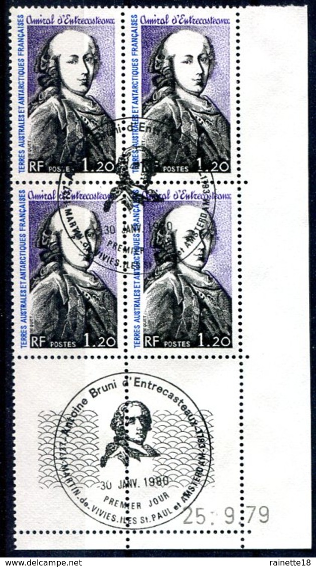 T.A.A.F                 N° 83 Oblitéré En Bloc De 4 Coin Daté - Used Stamps