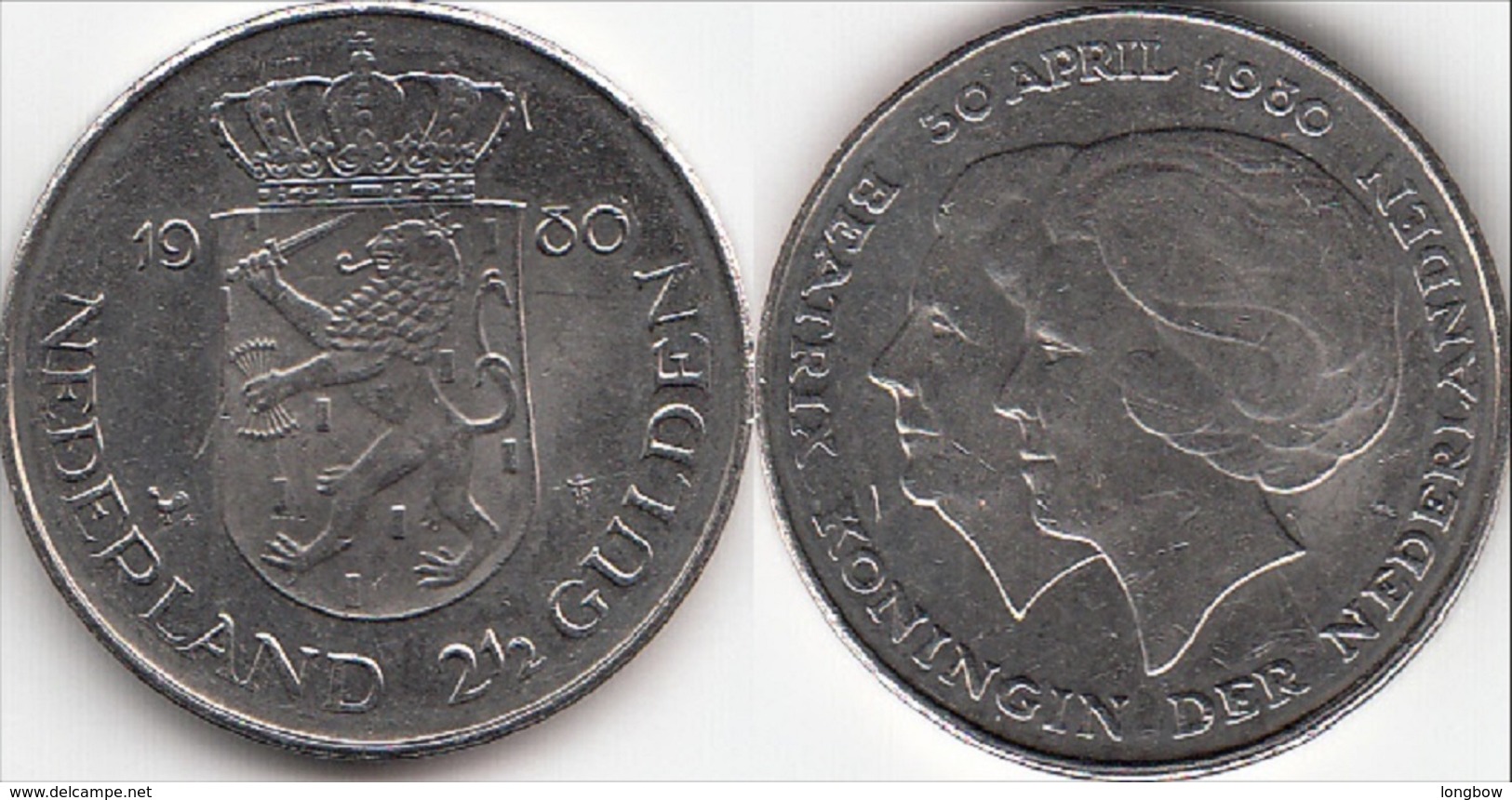 Olanda 2½ Gulden 1980 Dubbele Kop-Inv.of New Queen KM#201 - Used - 1980-2001 : Beatrix