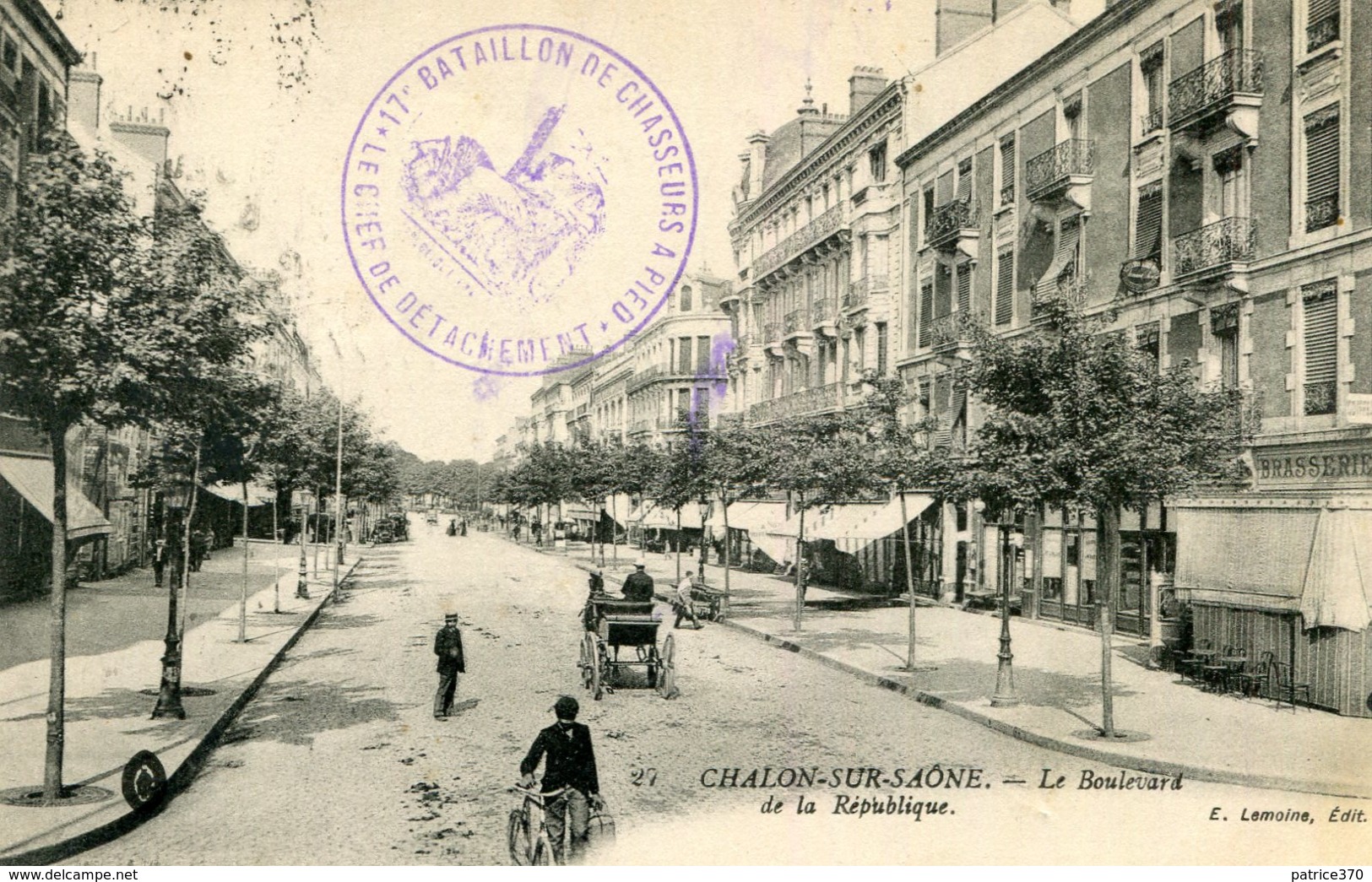 CHALON SUR SAONE Boulevard République Soldat écrit à Mussy Sur Seine Cachet Militaire 17 ème Bataillon Chasseurs à Pied - Chalon Sur Saone