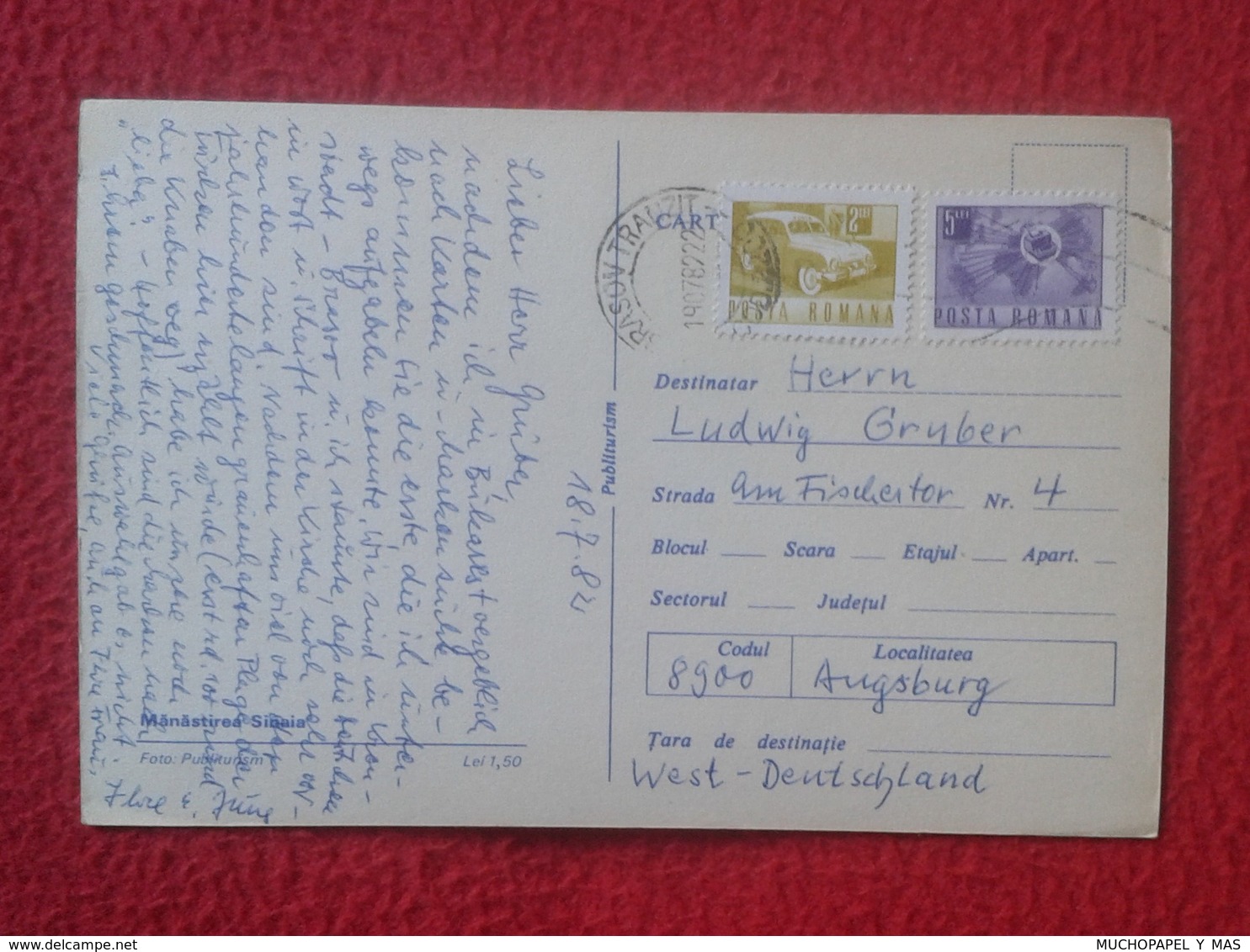 POSTAL POST CARD CARTE POSTALE CIRCULADA CON SELLOS WITH STAMPS ROMANIA RUMANÍA MANASTIREA SINAIA MONASTERIO DE , VER FO - Rumania