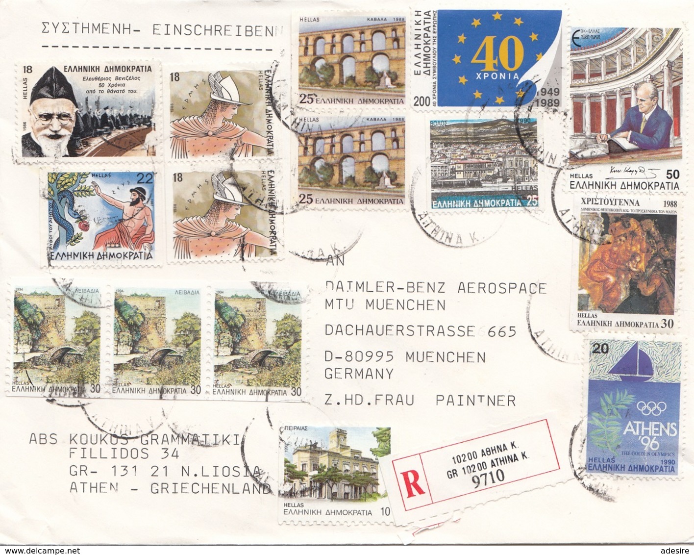 GRIECHENLAND 1996 - 15 Fach Frankierung Auf R-Brief … - Lettres & Documents