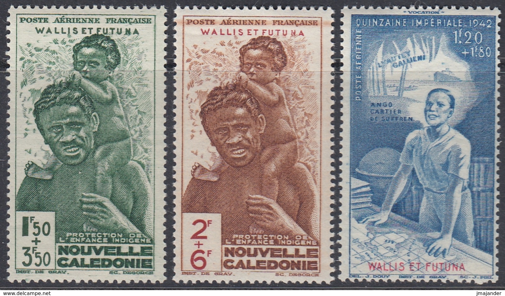 Wallis And Futuna 1942 - Surtaxed Airmail Stamps: Colonial Children's Fund, Donation Week - Mi 135-137 ** MNH - Unused Stamps