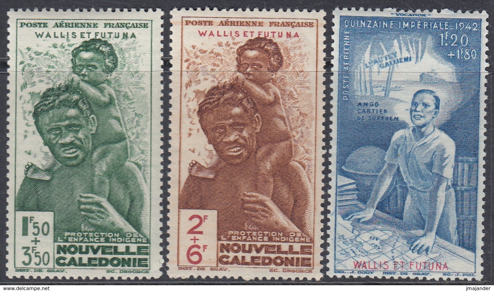 Wallis And Futuna 1942 - Surtaxed Airmail Stamps: Colonial Children's Fund, Donation Week - Mi 135-137 ** MNH - Neufs