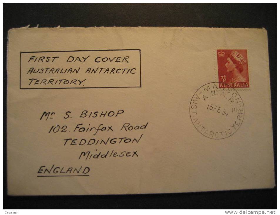 AAT Australia ANARE Base Mawson Australian National Antartic Research Expedition1954 To Teddington Middlesex UK Cover - Autres & Non Classés