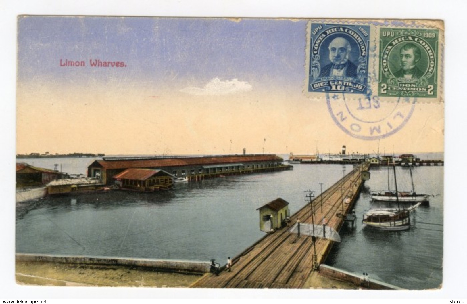 Limon Wharves Costa Rica Postcard Port Sent With Stamps 1922 - Costa Rica