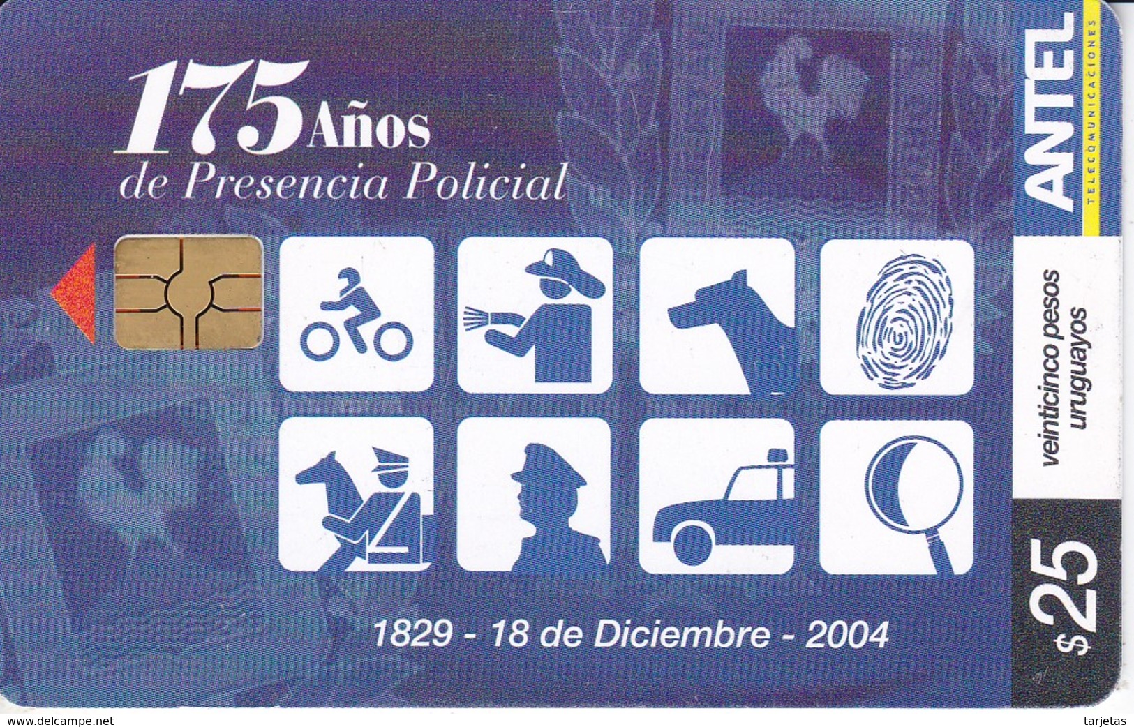 Nº 371 TARJETA DE URUGUAY DE 175 AÑOS PRESENCIA POLICIAL - Uruguay
