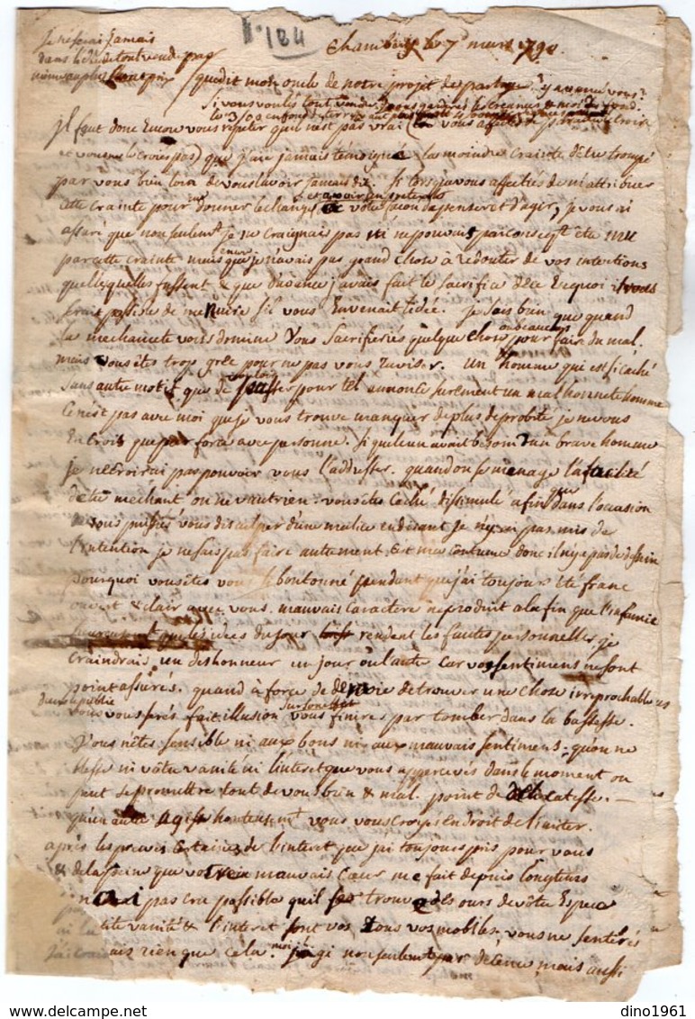 VP14.164 - Haute - Savoie - CHAMBERY 1790 - Lettre De Mr JACQUIER Pour Mr JACQUIER à TANINGES - Manuscrits